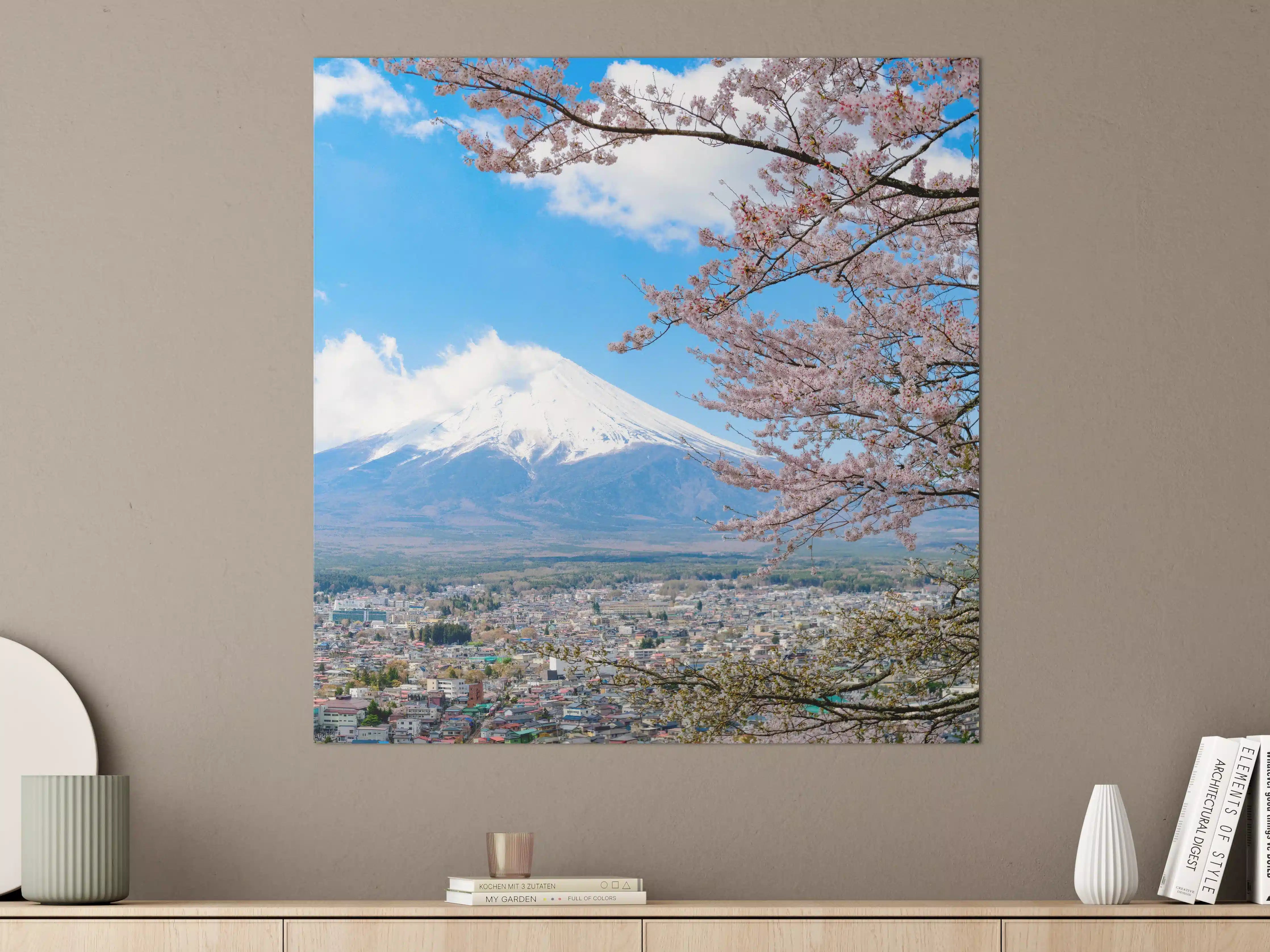 Große Wandbilder - Bergpanorama mit Kirschblüten