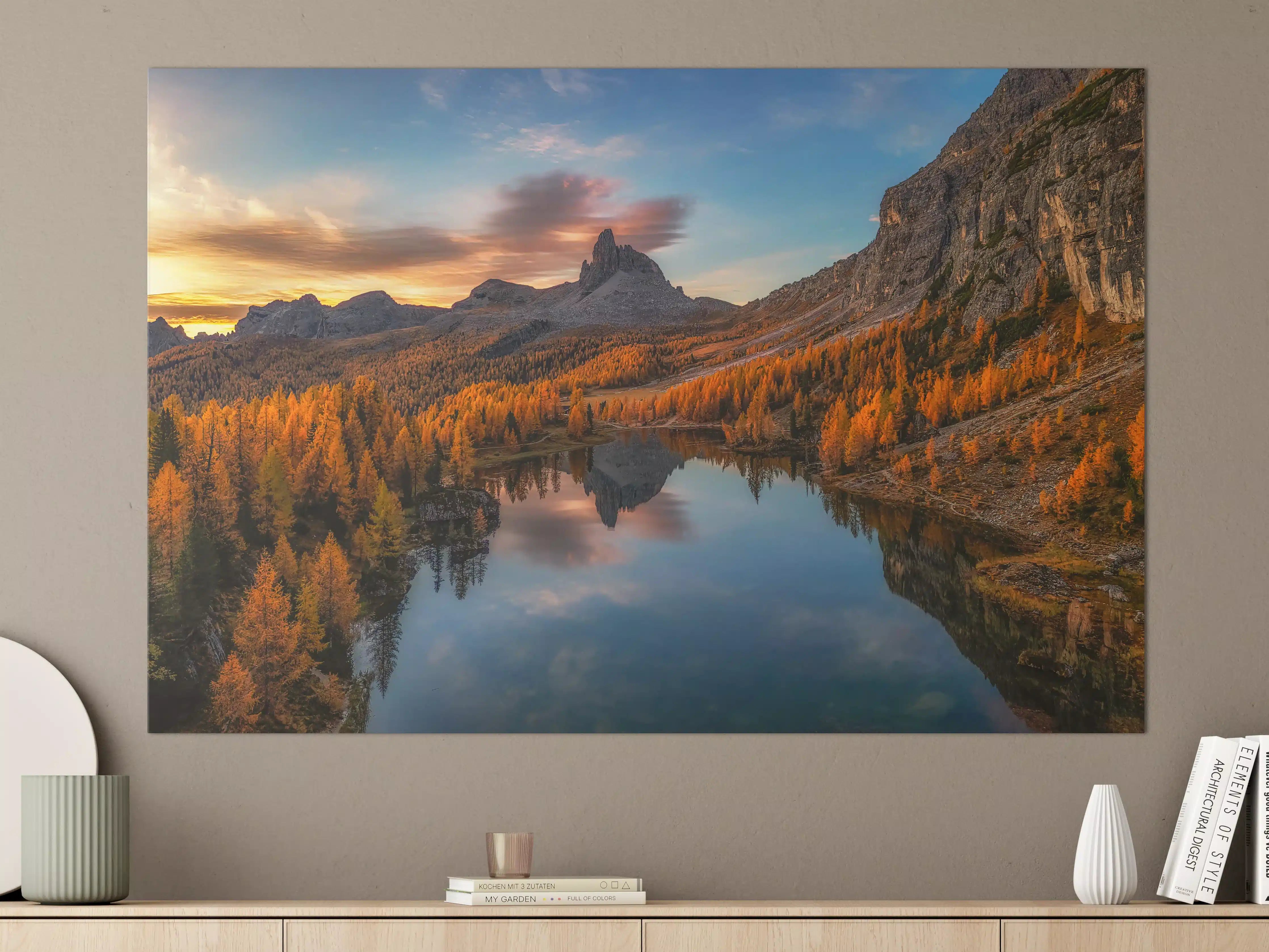 Große Wandbilder - Bergsee im Herbst bei Sonnenuntergang