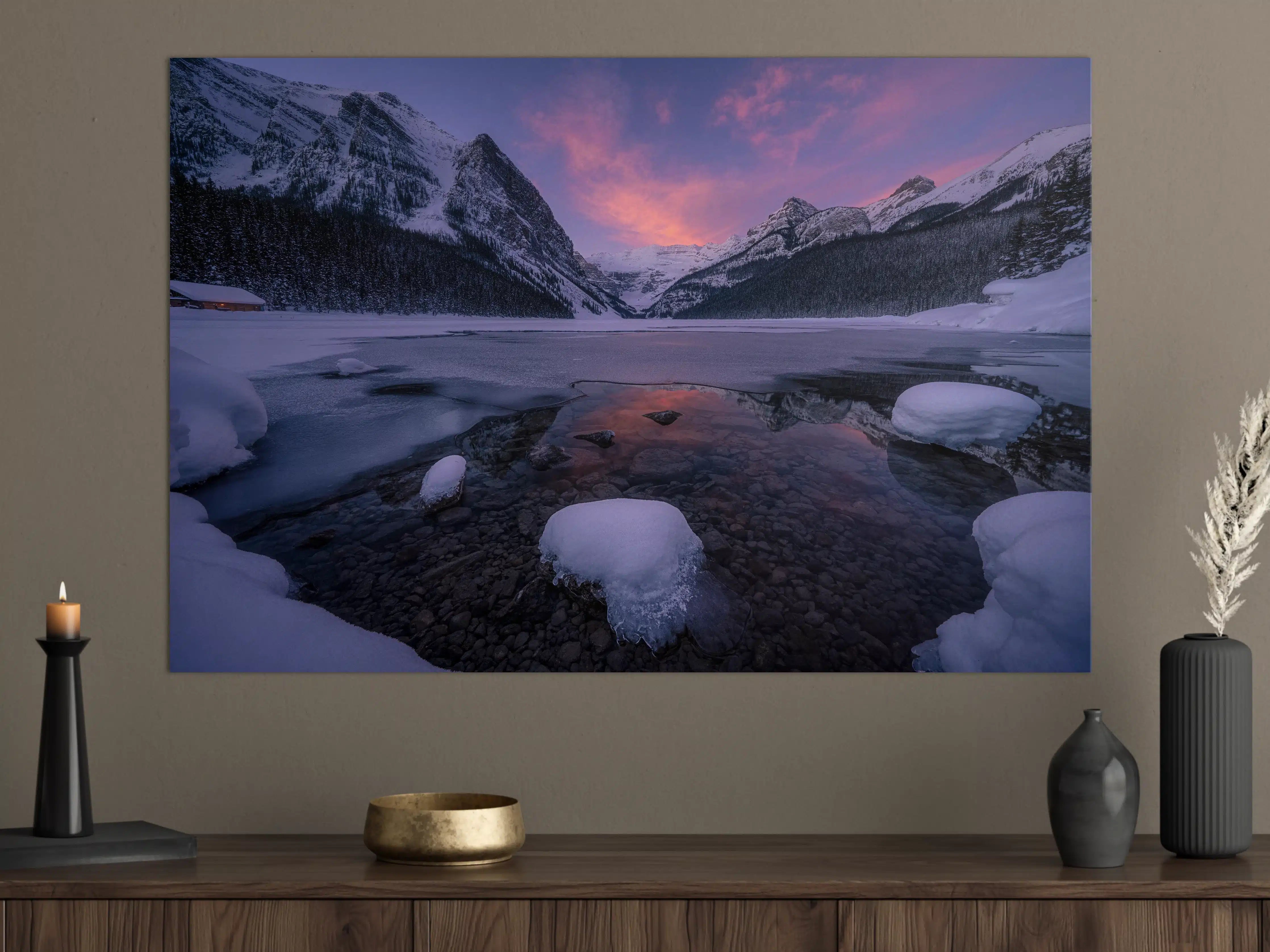 Große Wandbilder - Bergsee im Winter bei Sonnenuntergang