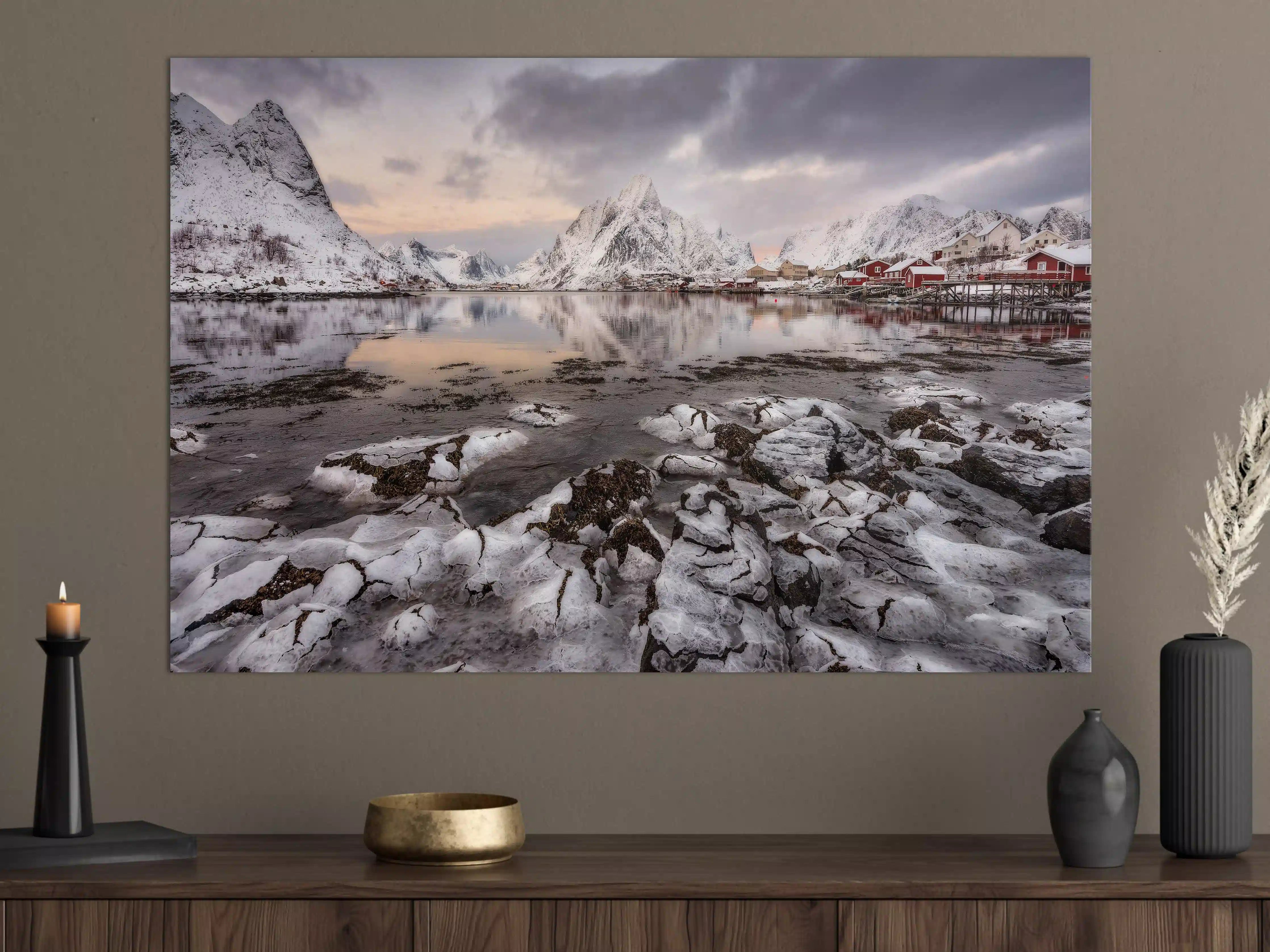 Große Wandbilder - Bergsee im verschneiten Norwegen