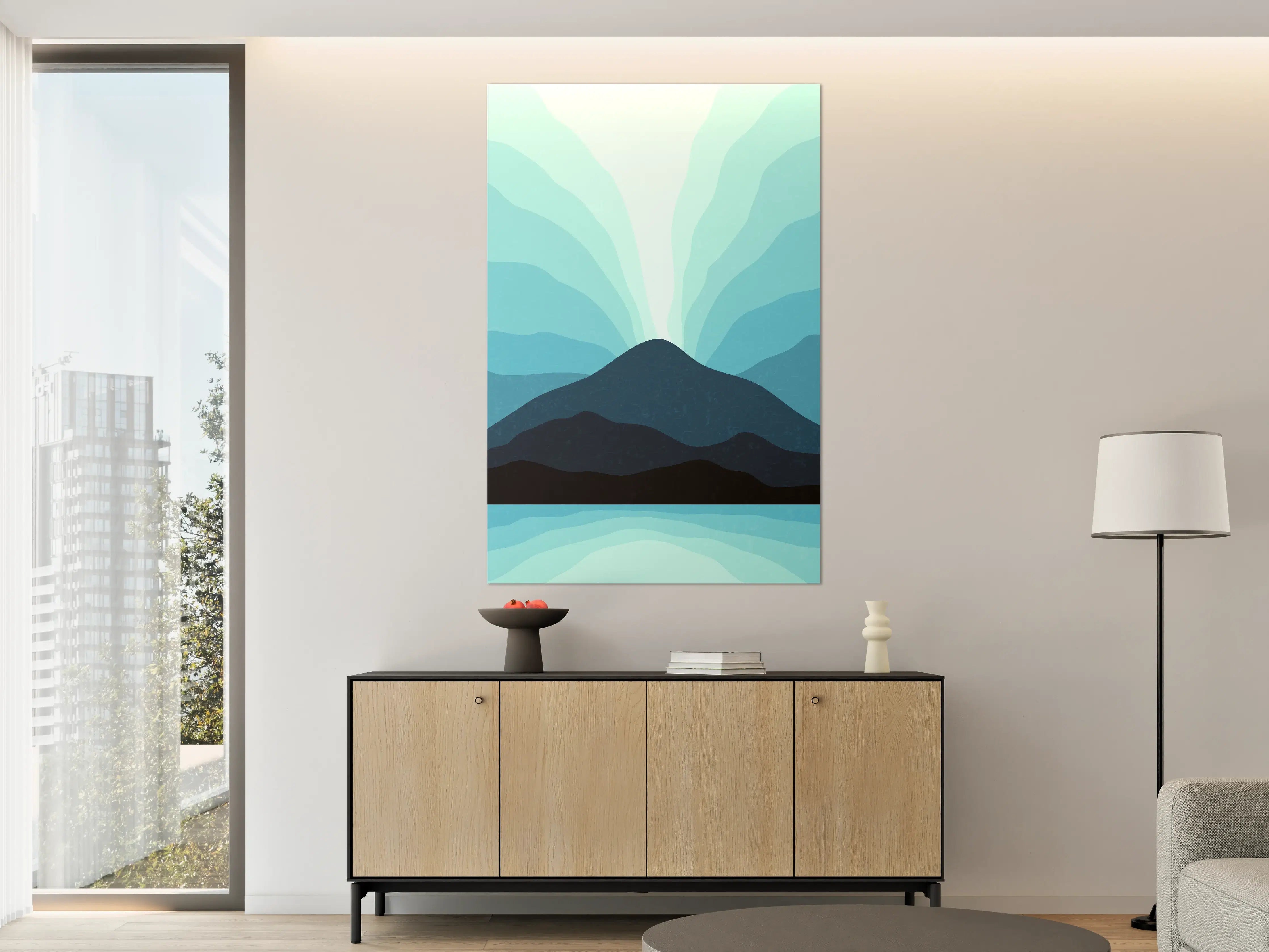 Große Wandbilder - Bergsilhouette mit Wasserreflexion