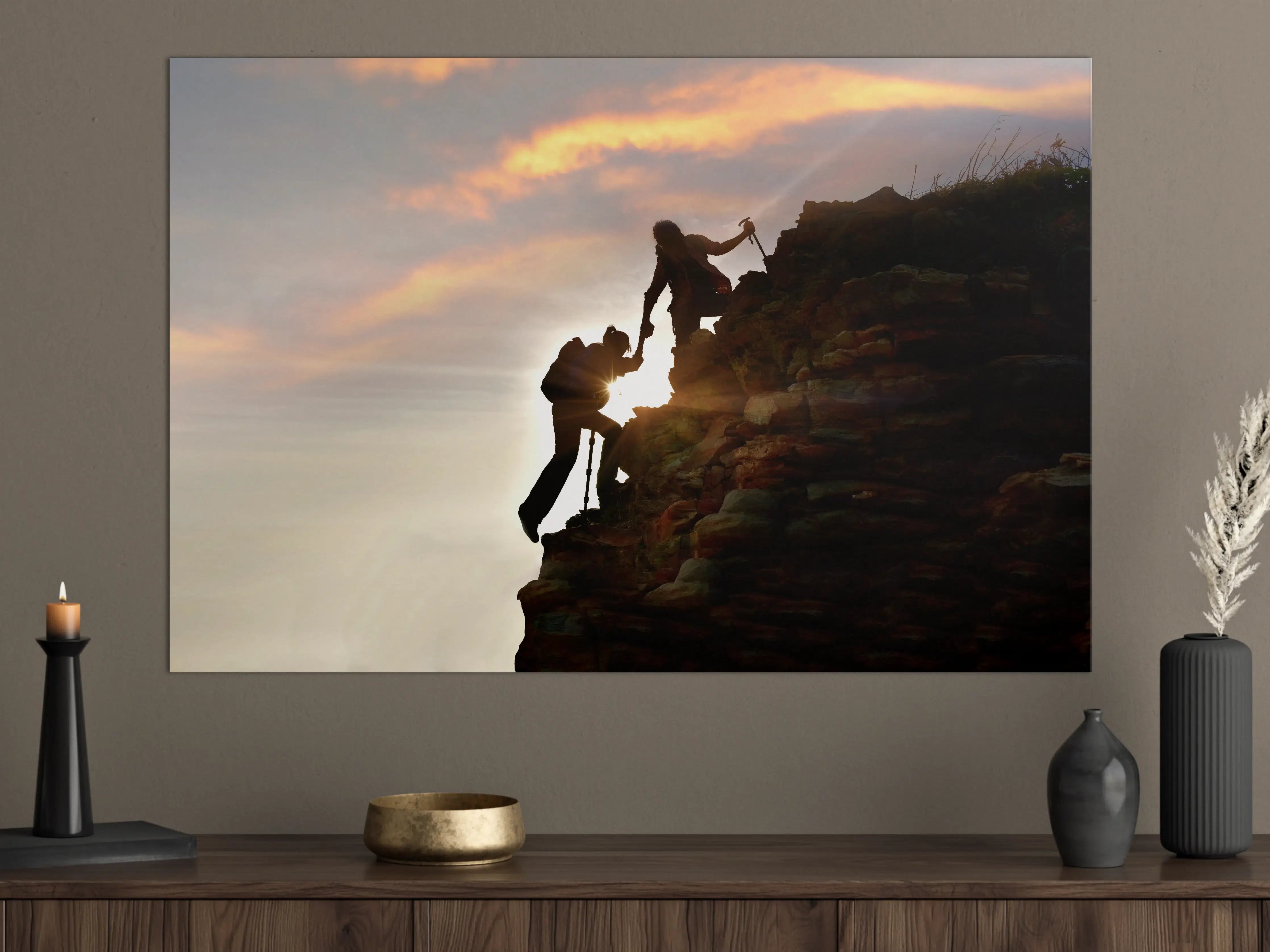 Große Wandbilder - Bergsteiger bei Sonnenuntergang