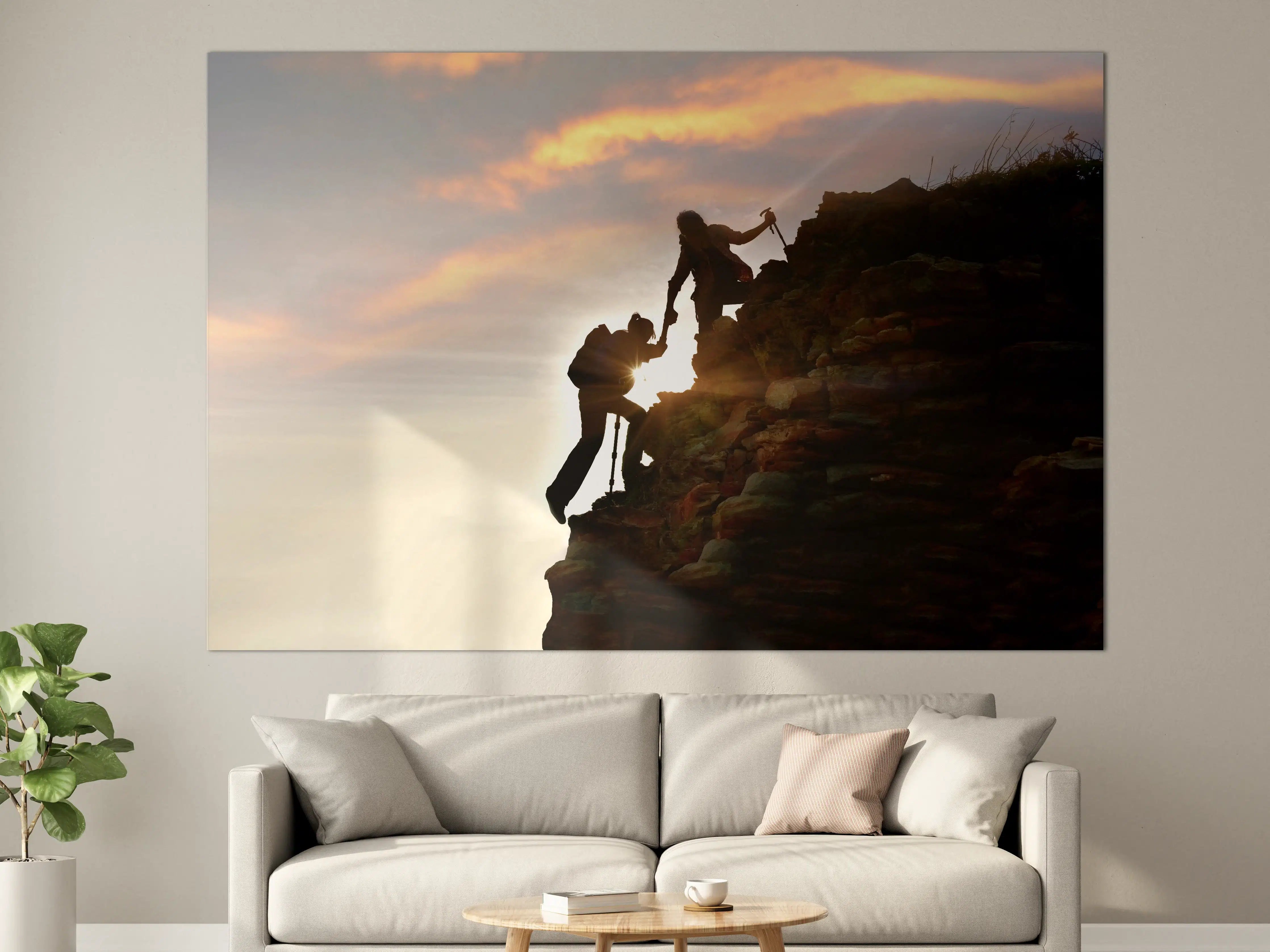 Große Wandbilder - Bergsteiger bei Sonnenuntergang