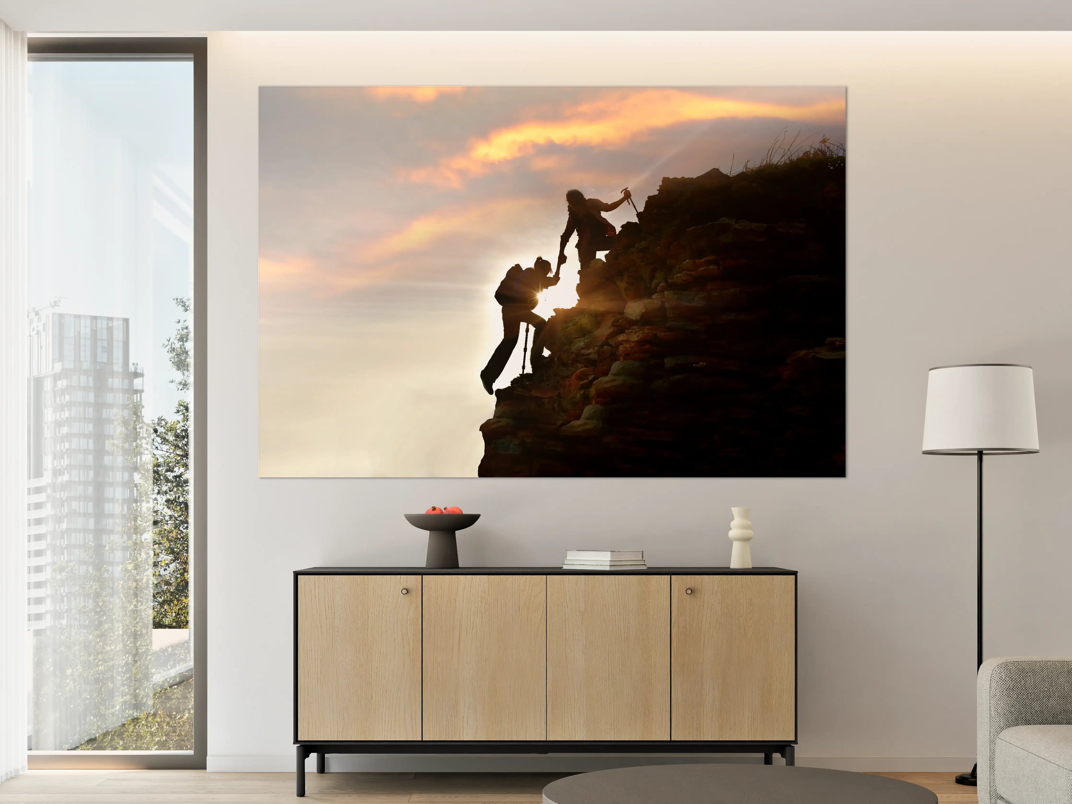 Große Wandbilder - Bergsteiger bei Sonnenuntergang