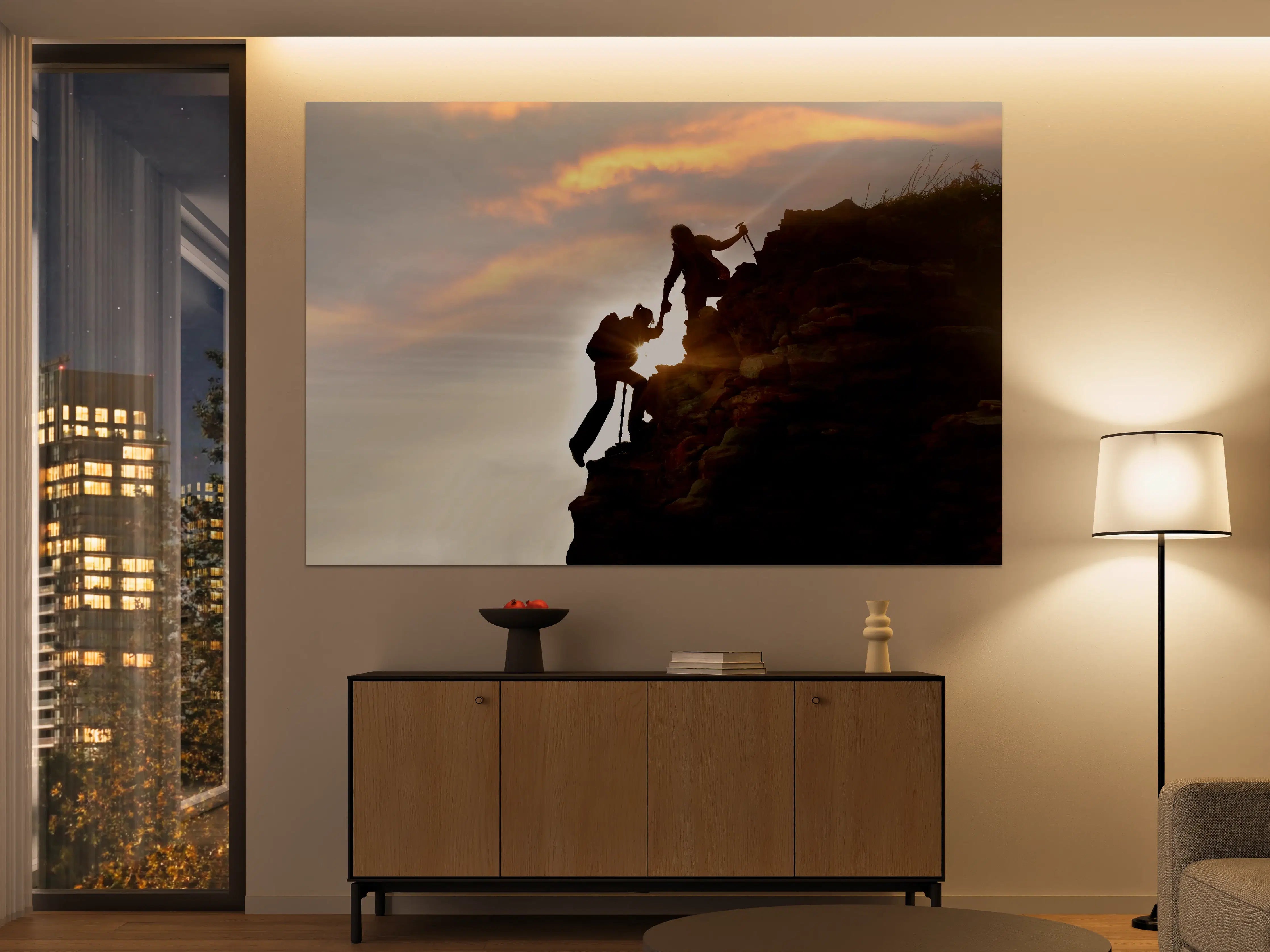 Große Wandbilder - Bergsteiger bei Sonnenuntergang