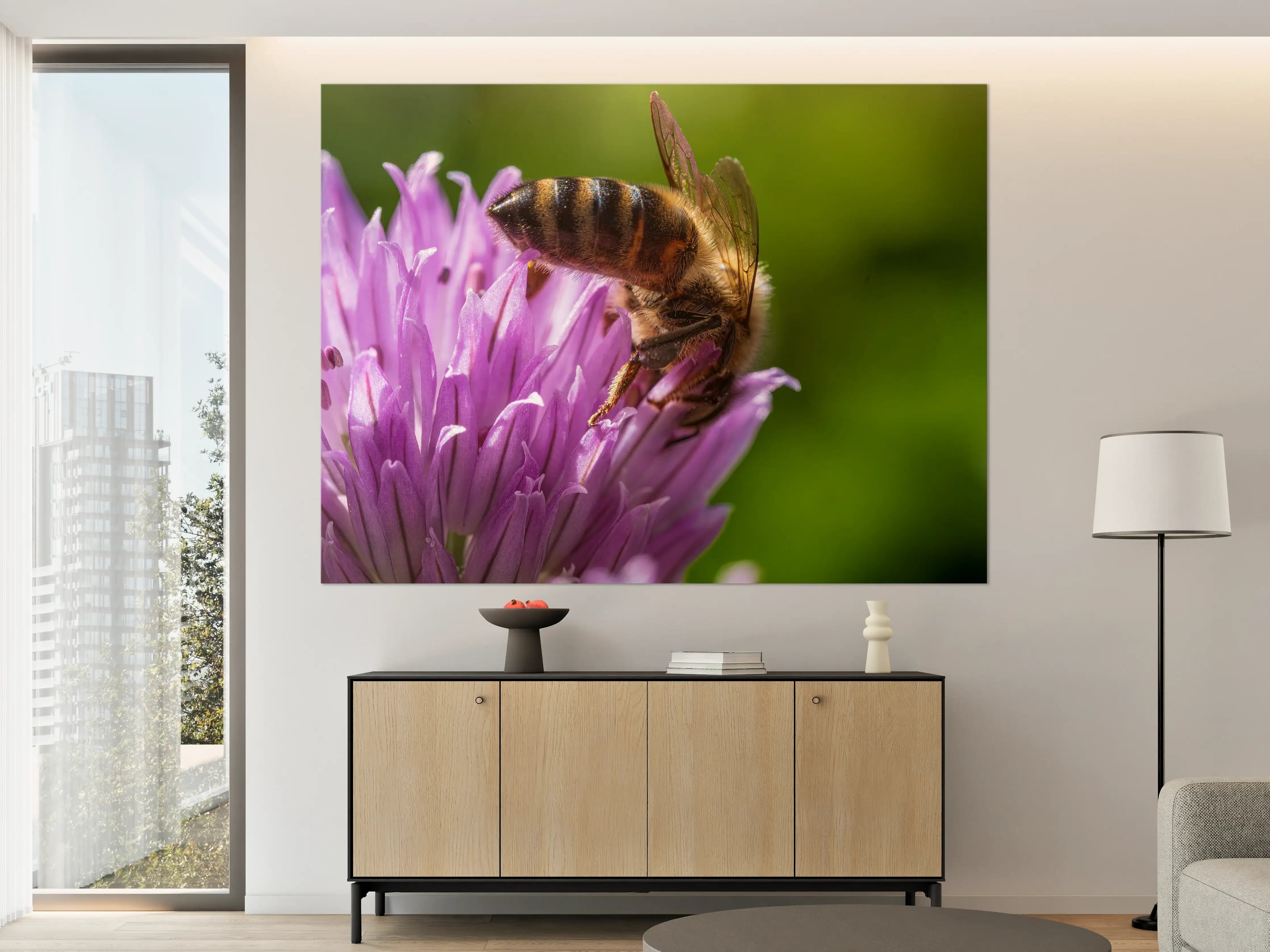 Große Wandbilder - Biene auf Lila Blüte Makro