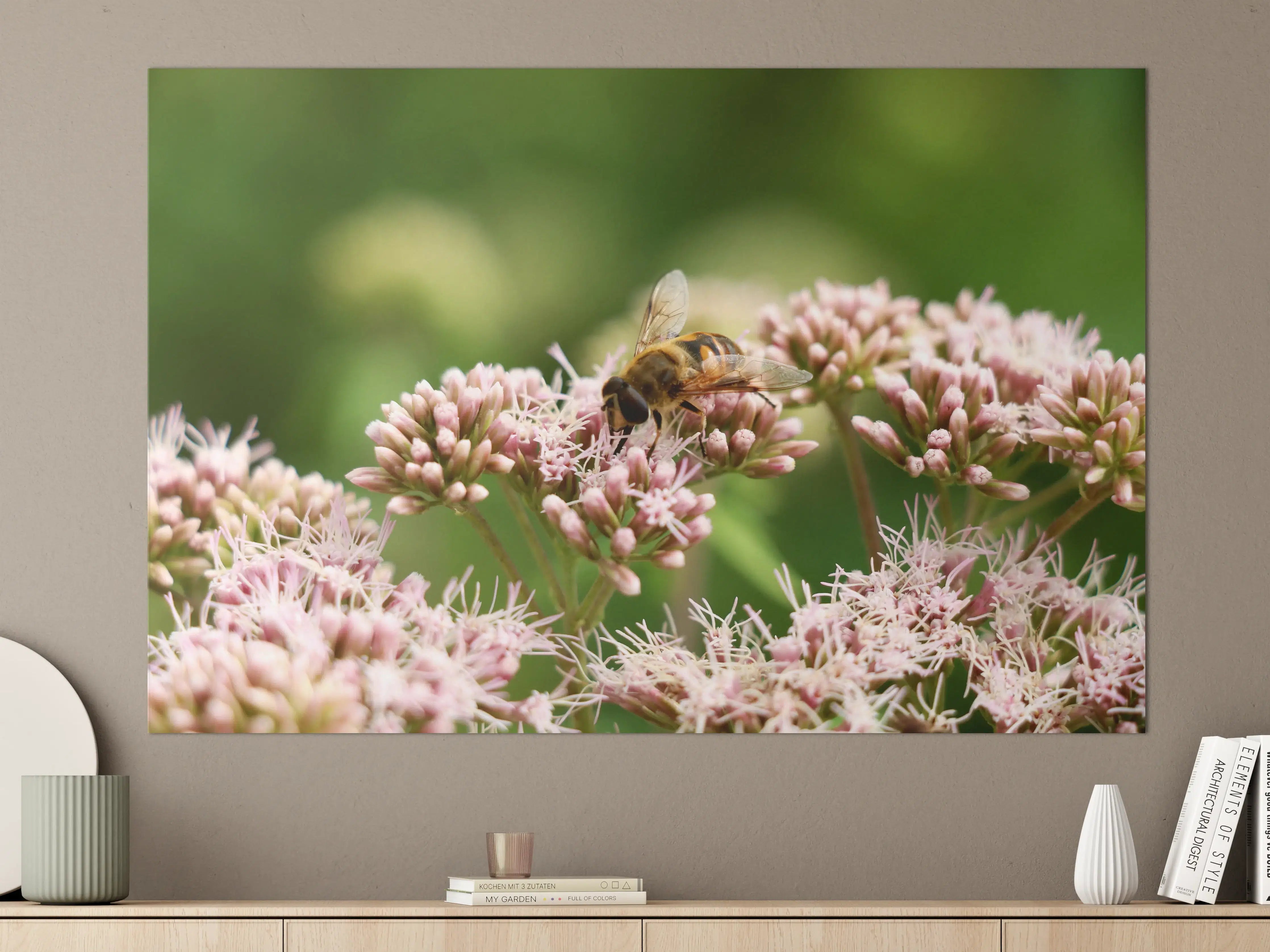 Große Wandbilder - Biene auf Rosa Blüten Makro