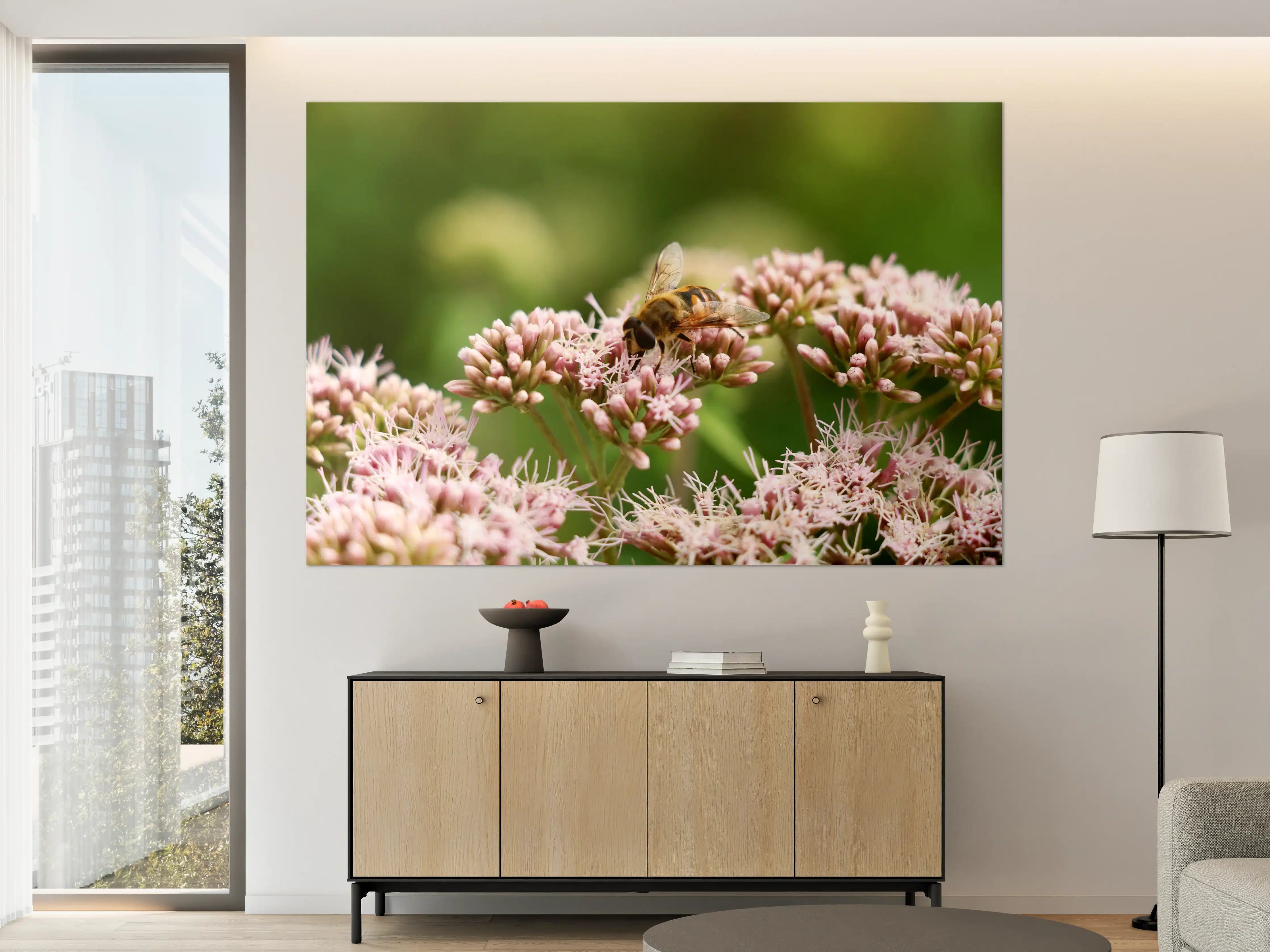 Große Wandbilder - Biene auf Rosa Blüten Makro