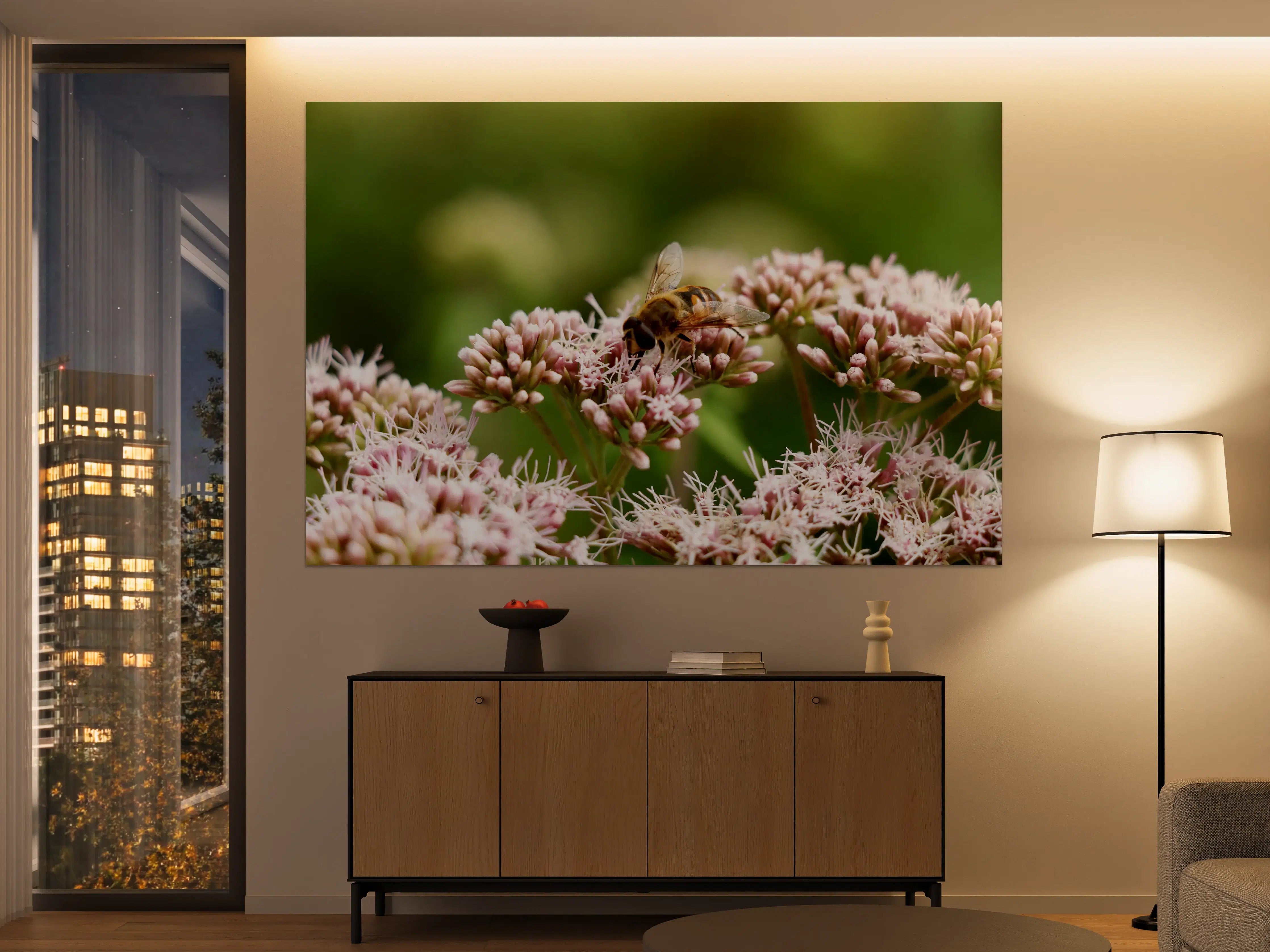Große Wandbilder - Biene auf Rosa Blüten Makro