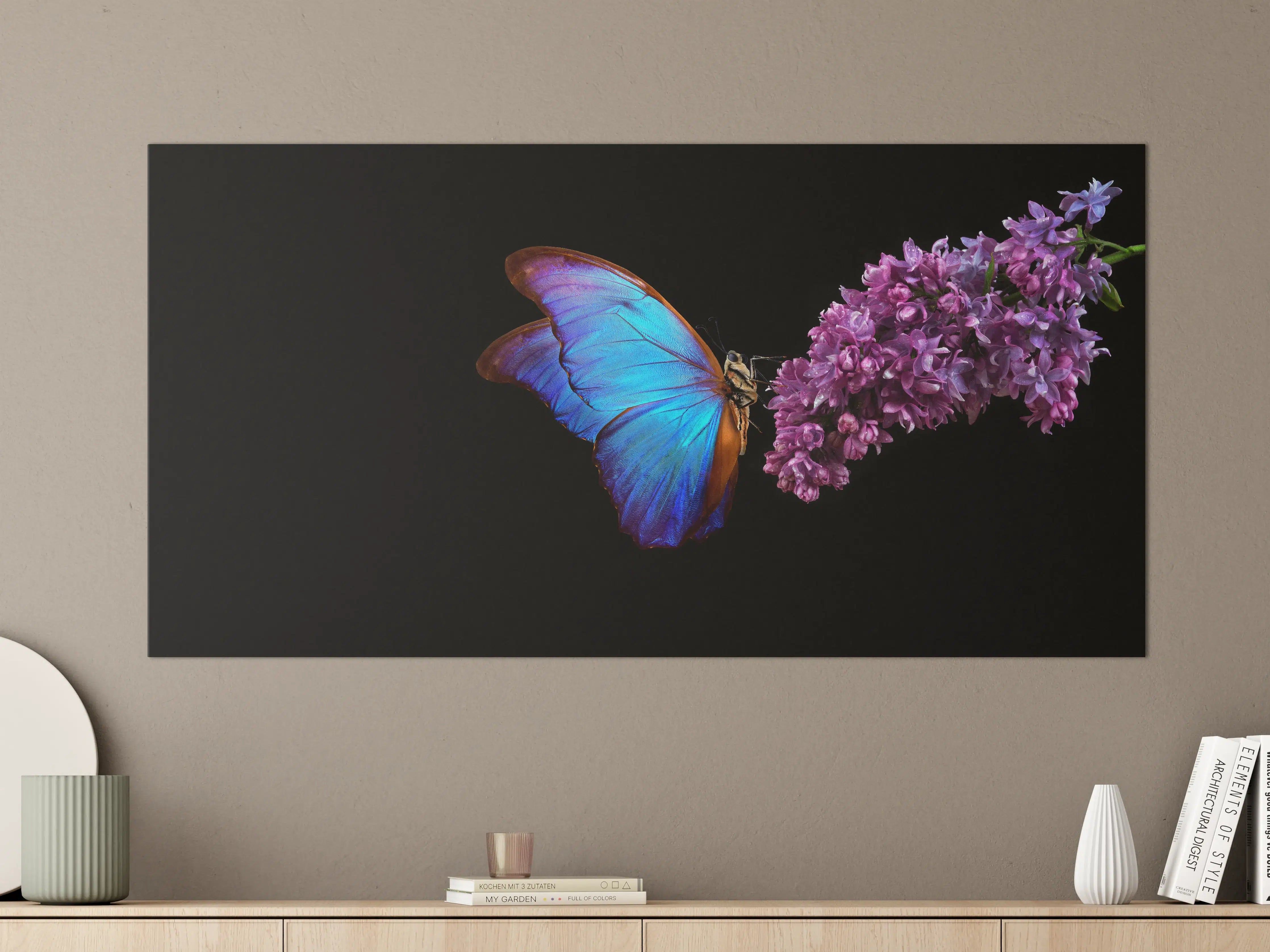 Große Wandbilder - Bläulicher Schmetterling auf Blume