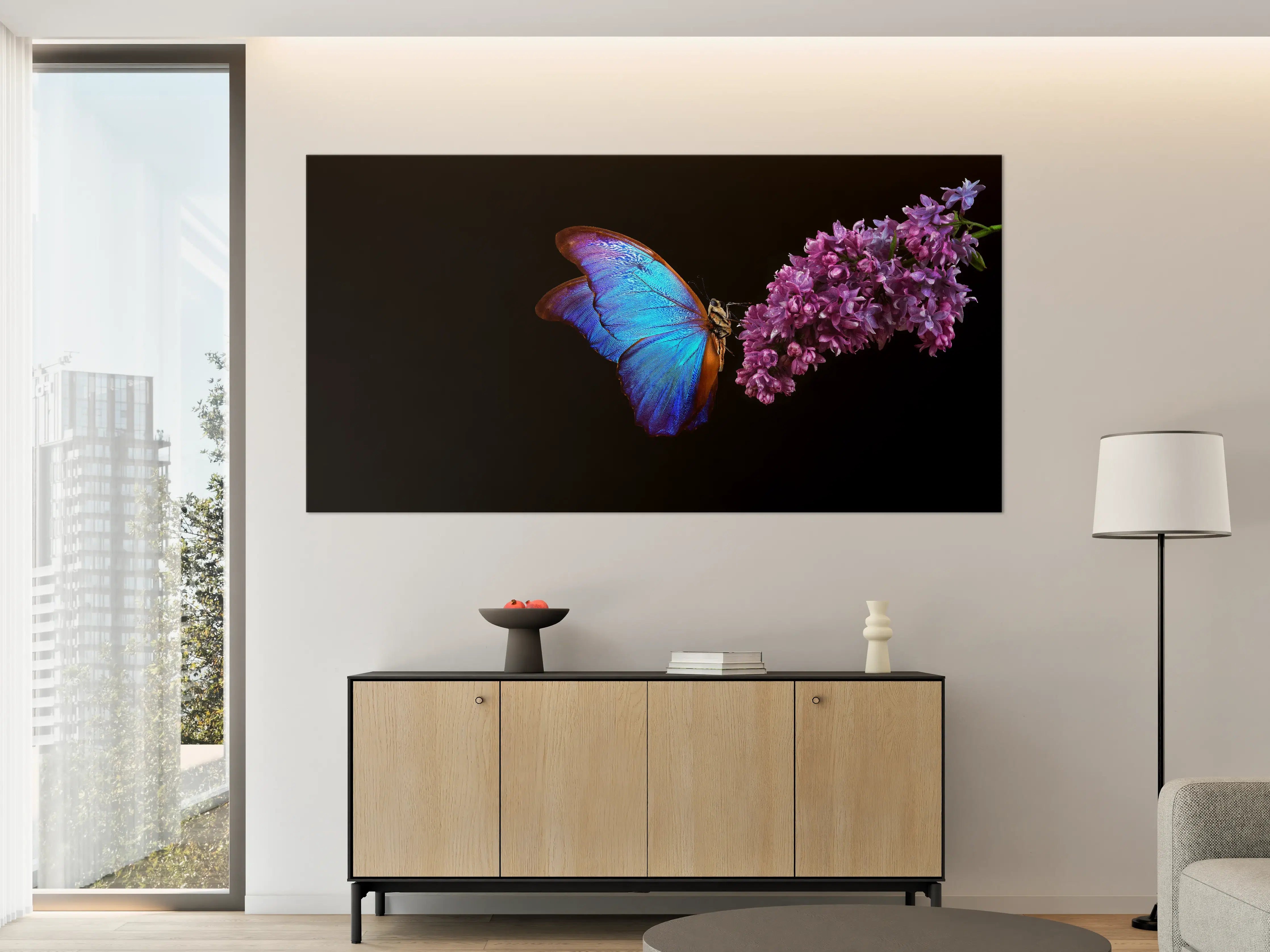 Große Wandbilder - Bläulicher Schmetterling auf Blume