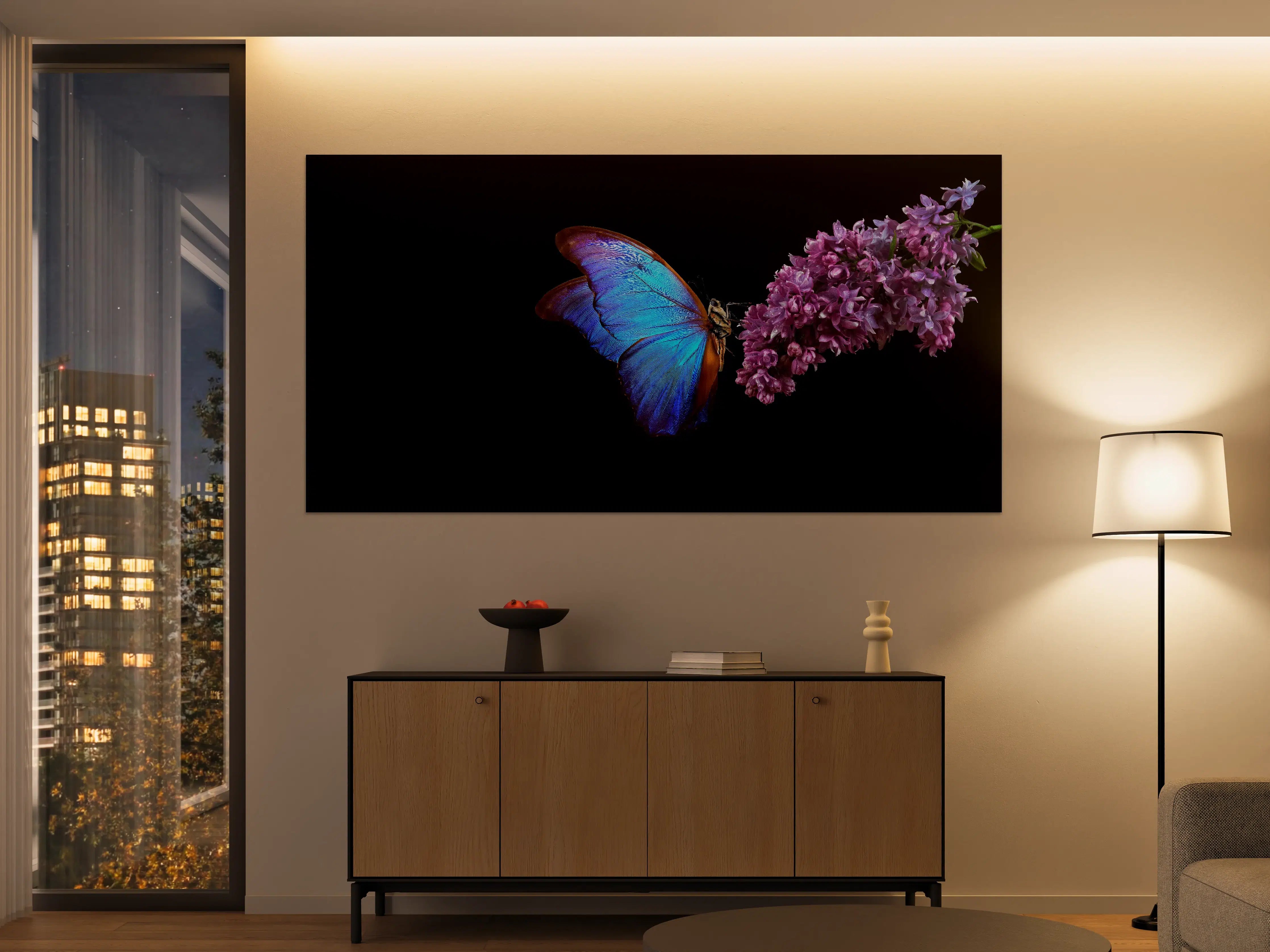 Große Wandbilder - Bläulicher Schmetterling auf Blume