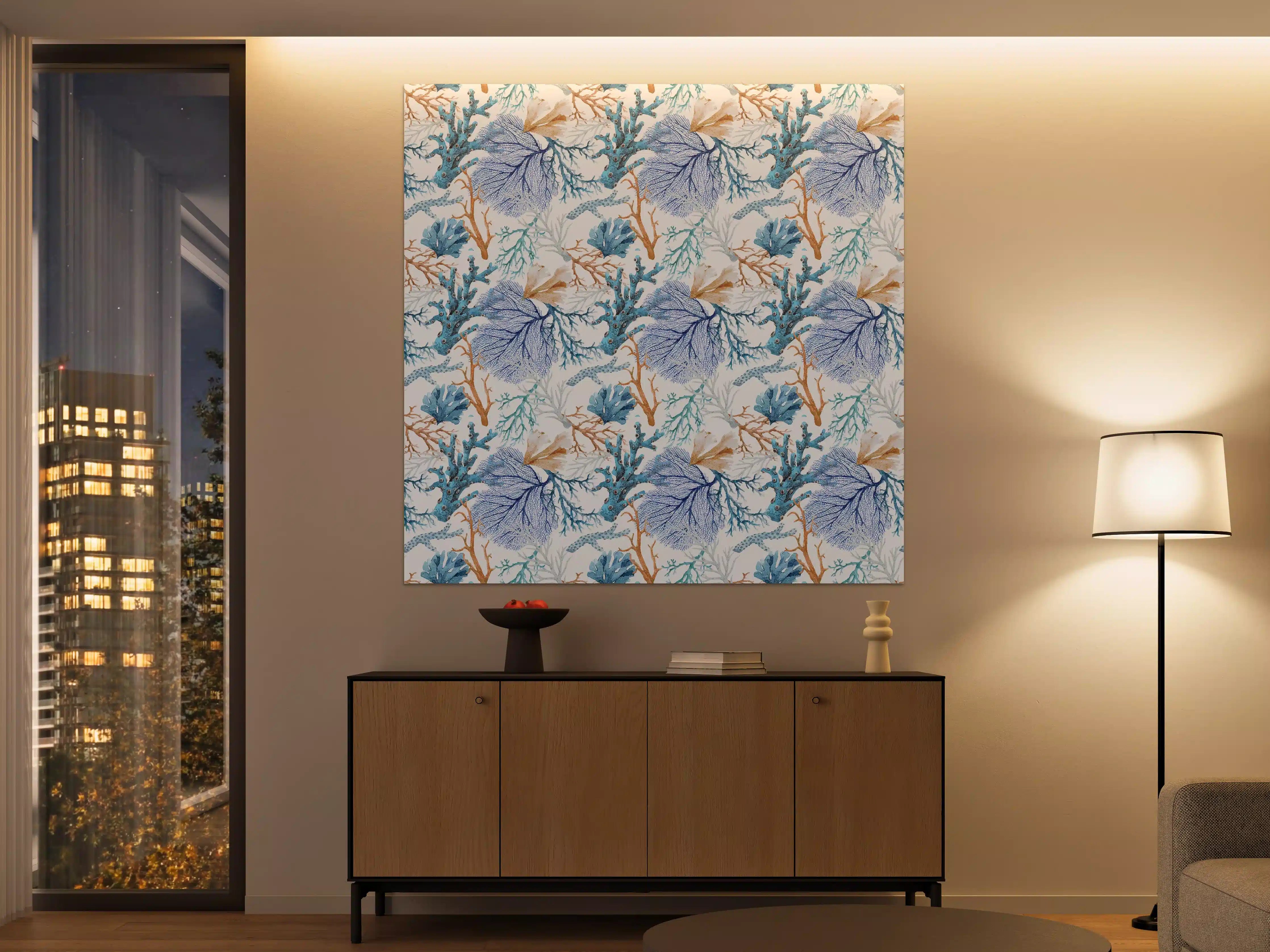 Große Wandbilder - Blau-Beige Korallenmuster