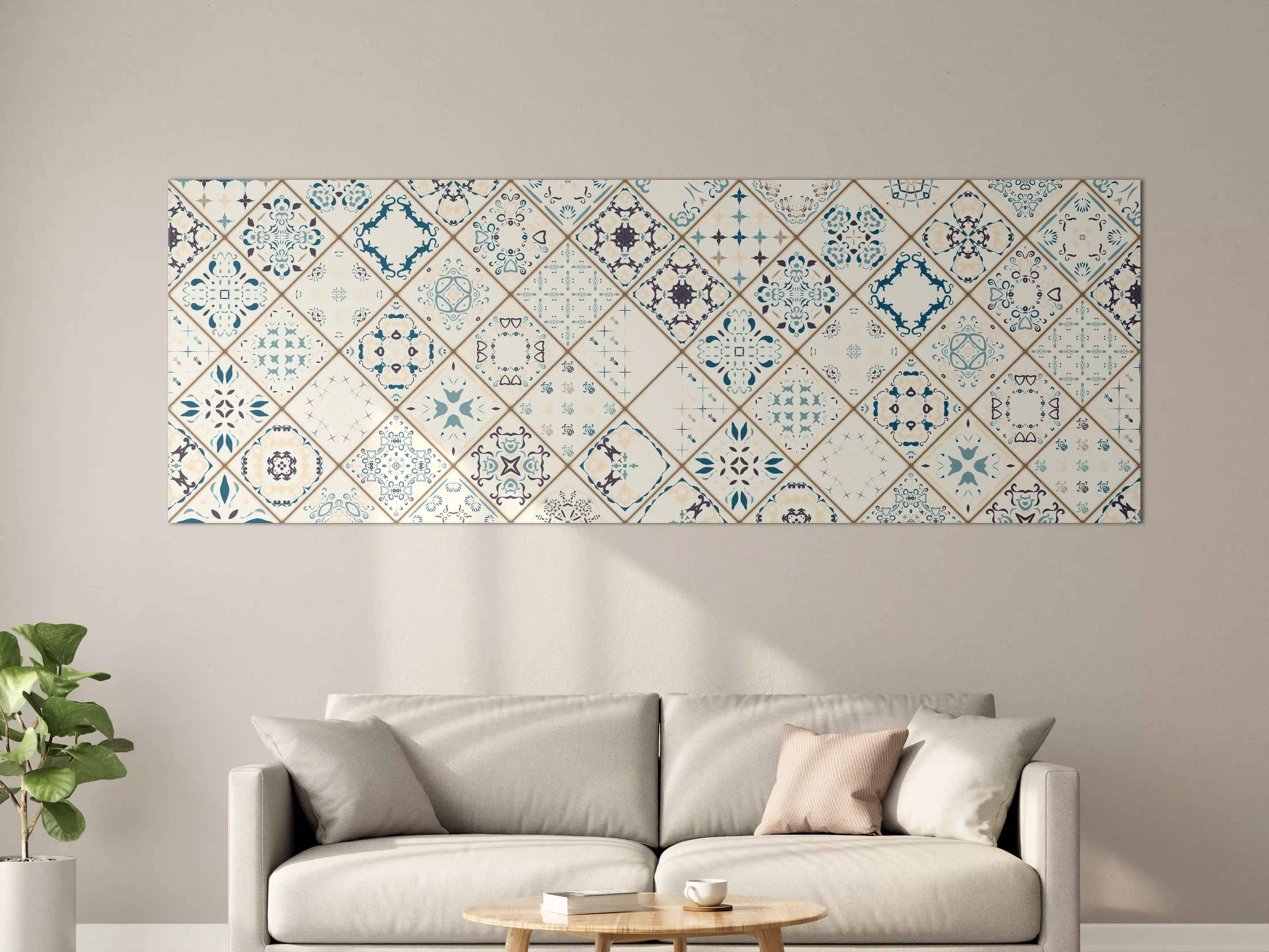 Große Wandbilder - Blau-Beige Retro Fliesendesign