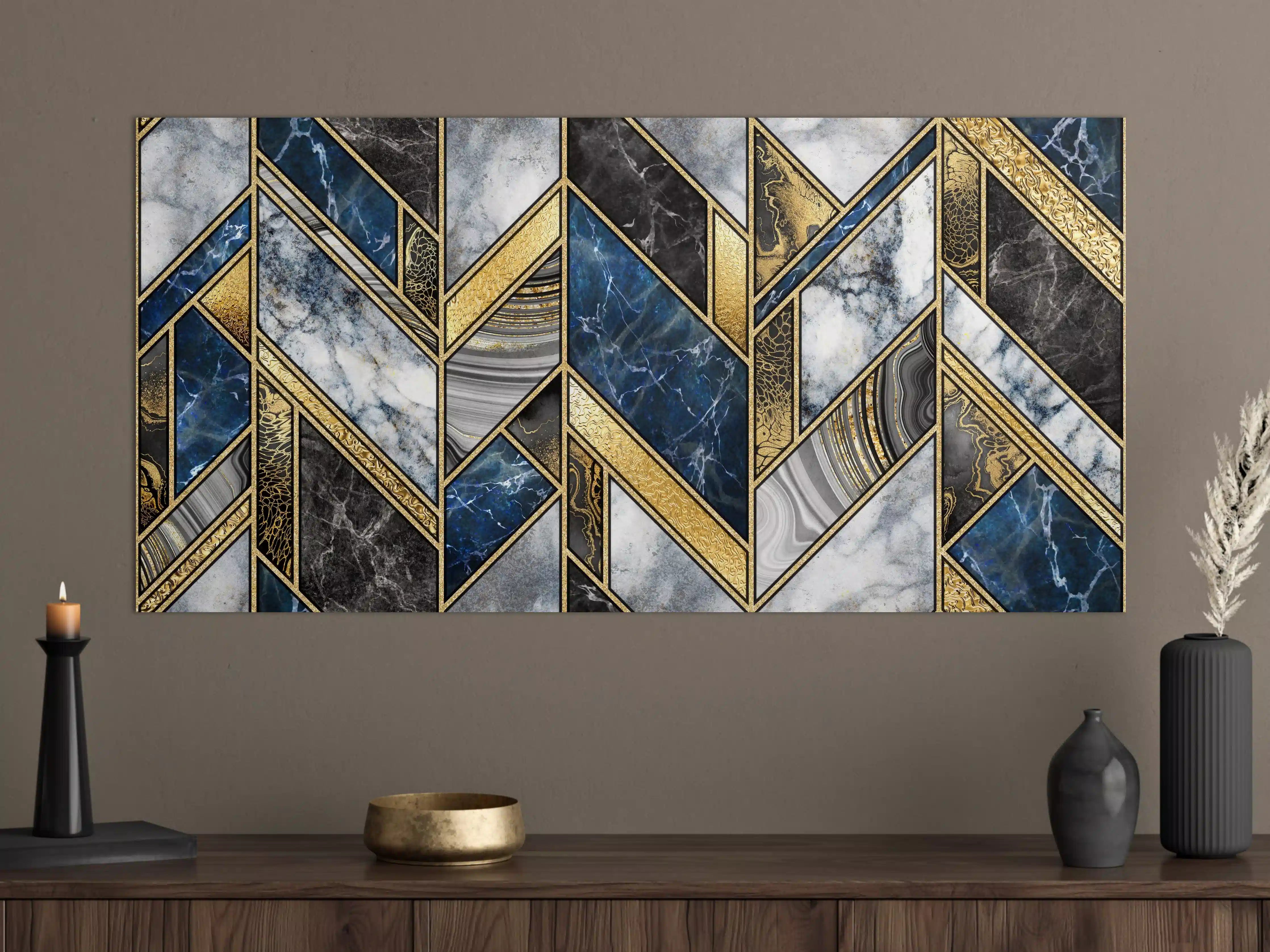 Große Wandbilder - Blau-Goldenes Art-Deco-Mosaik