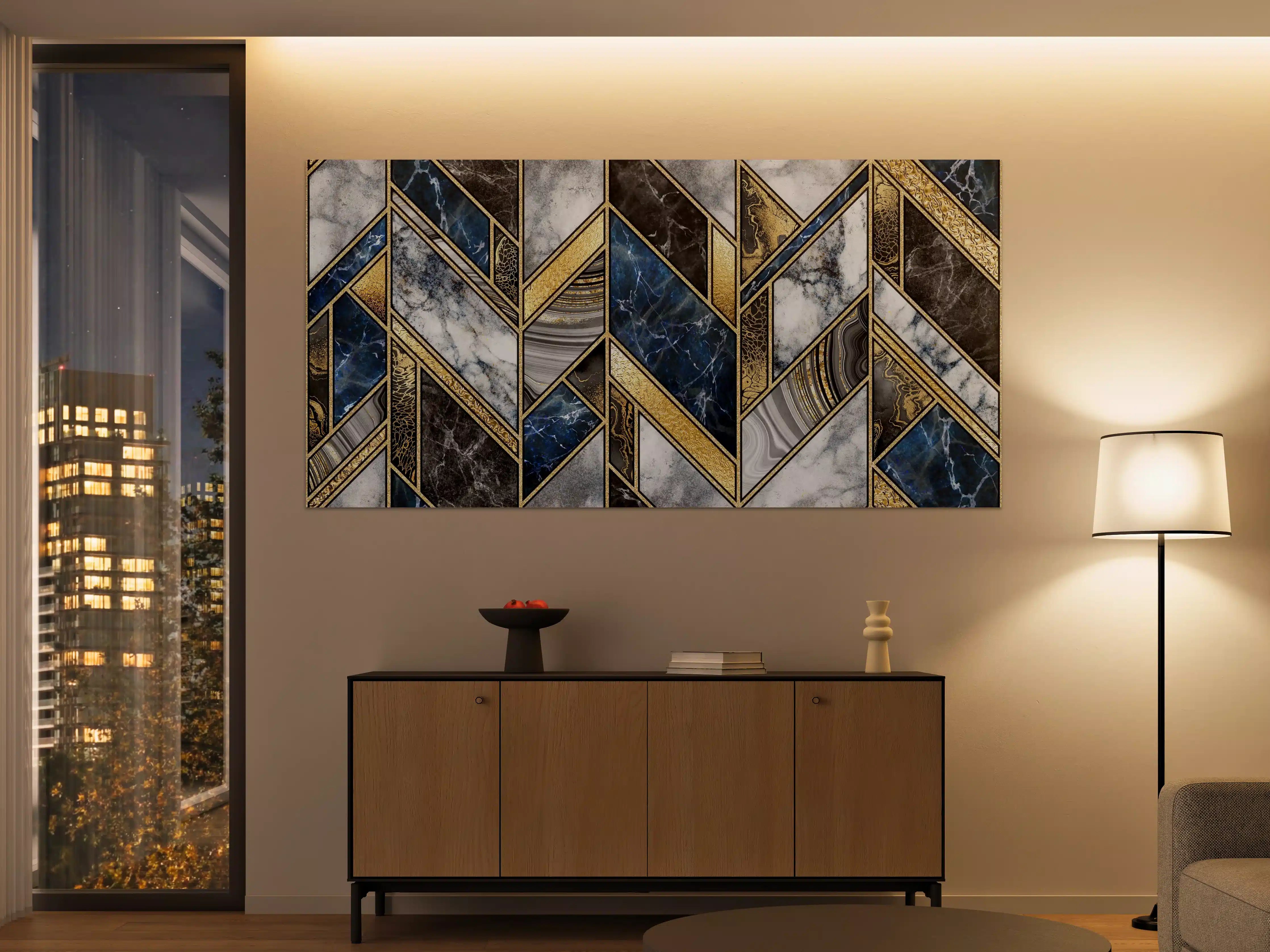 Große Wandbilder - Blau-Goldenes Art-Deco-Mosaik
