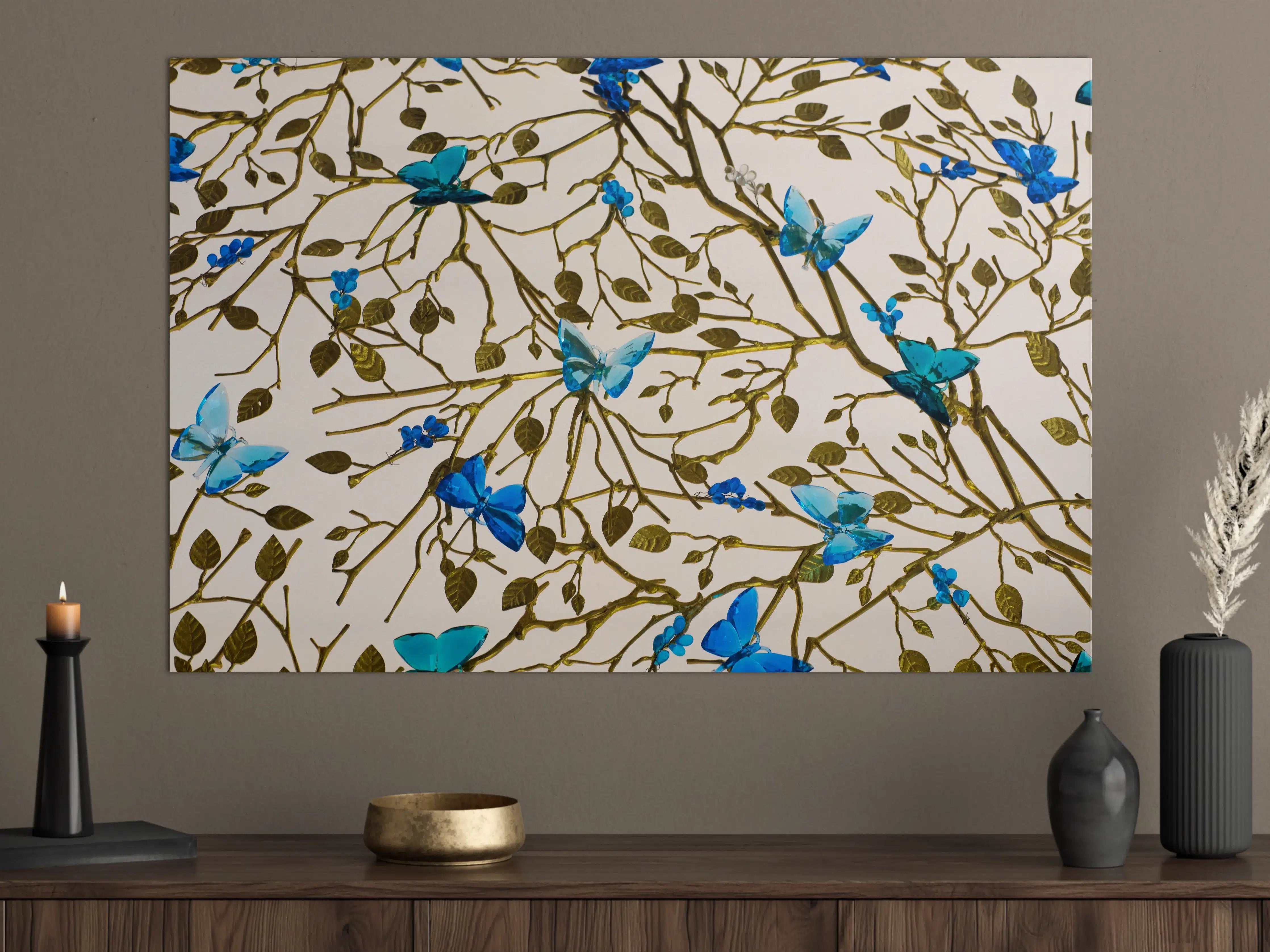 Große Wandbilder - Blau-Goldenes Blumenmuster