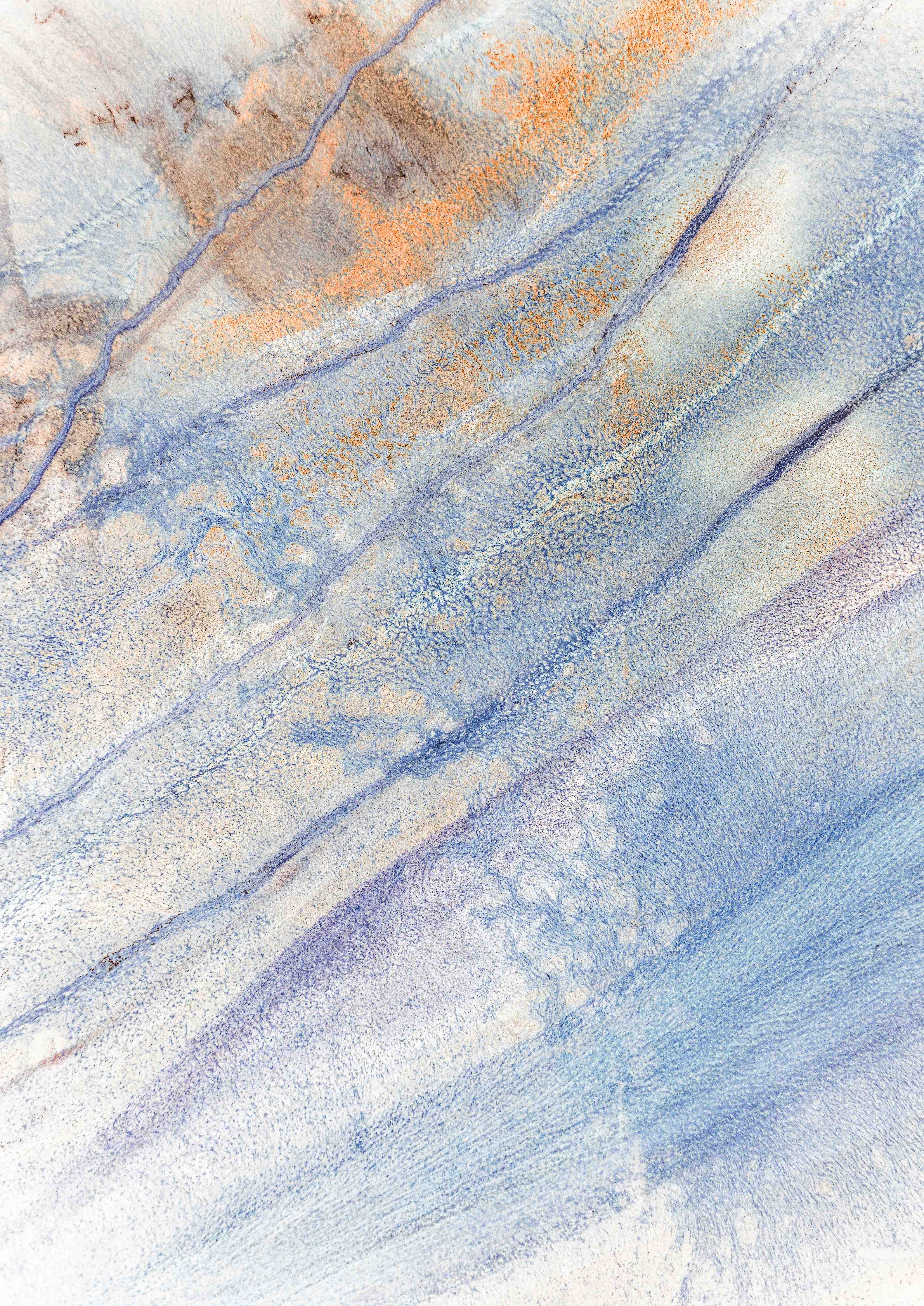 Große Wandbilder-Blau-Grau-Aquarell mit orangefarbenen Akzenten