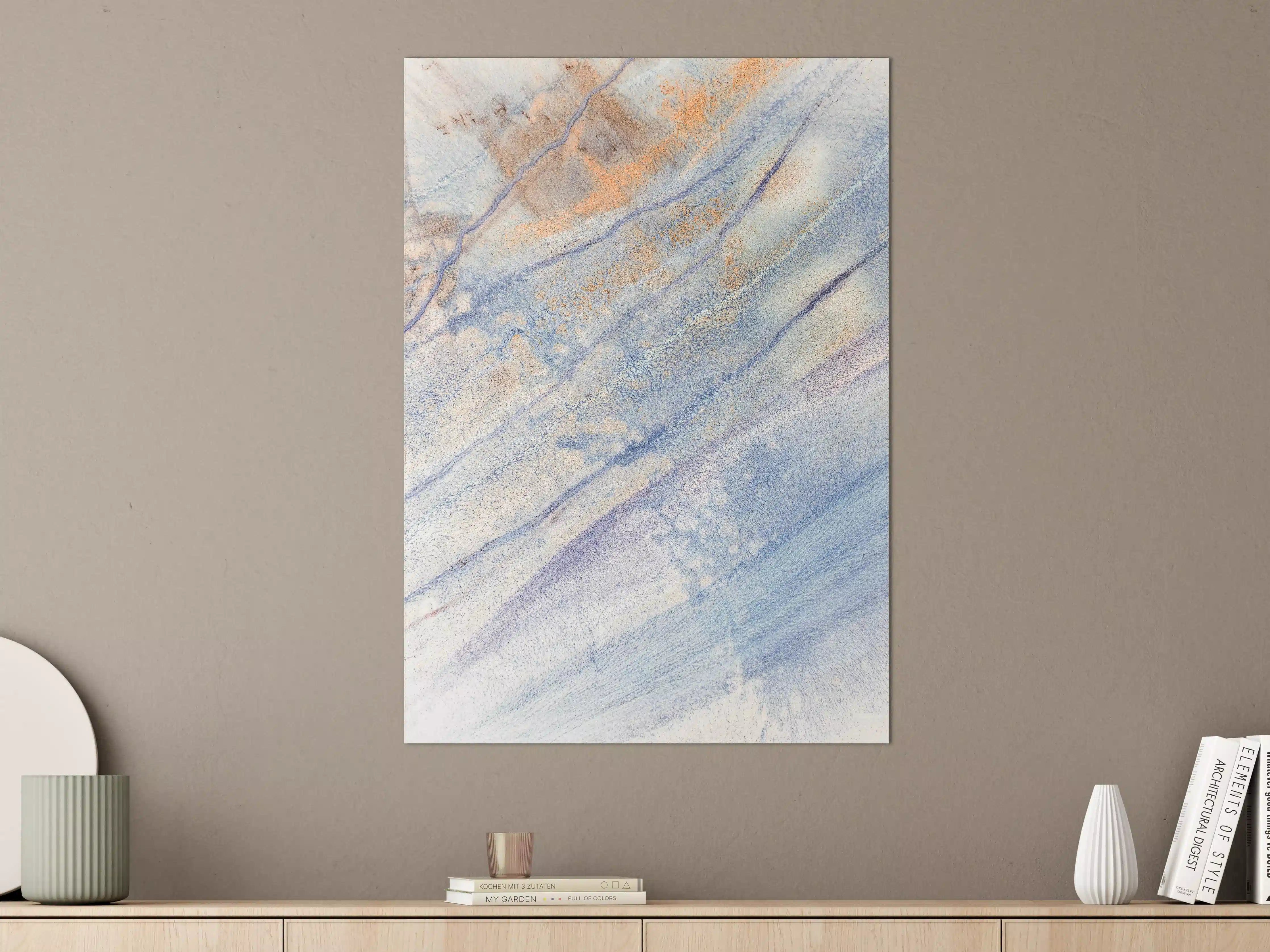 Große Wandbilder - Blau-Grau-Aquarell mit orangefarbenen Akzenten