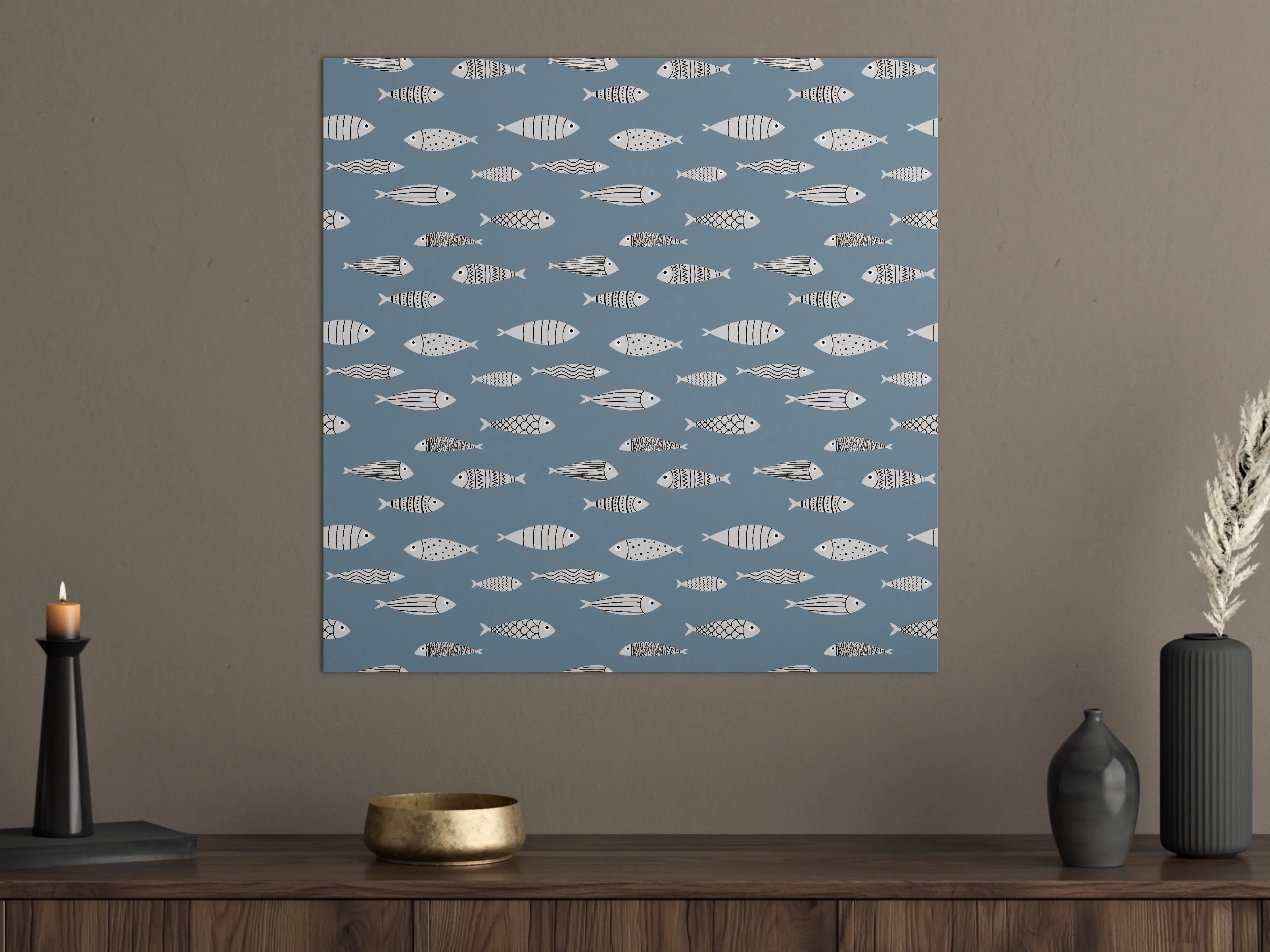 Große Wandbilder - Blau-Weiß Fischmuster