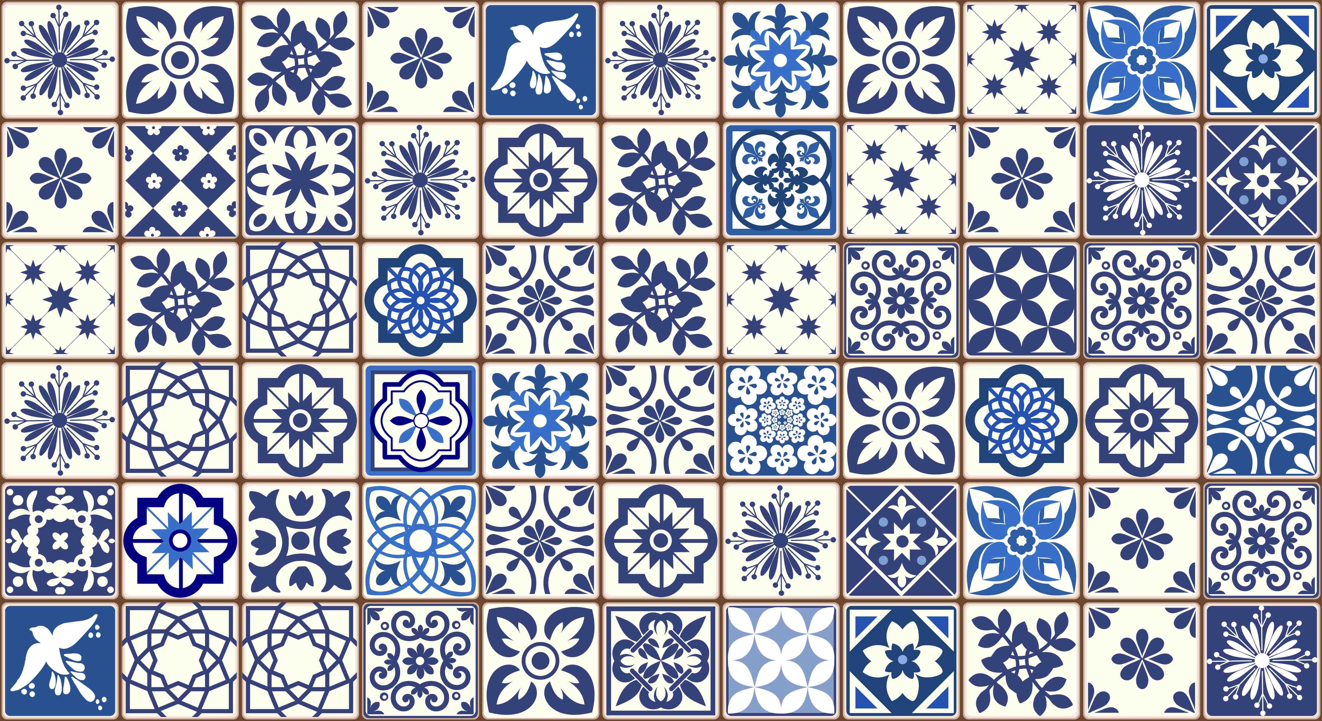 Große Wandbilder-Blau-Weiße Fliesenmuster