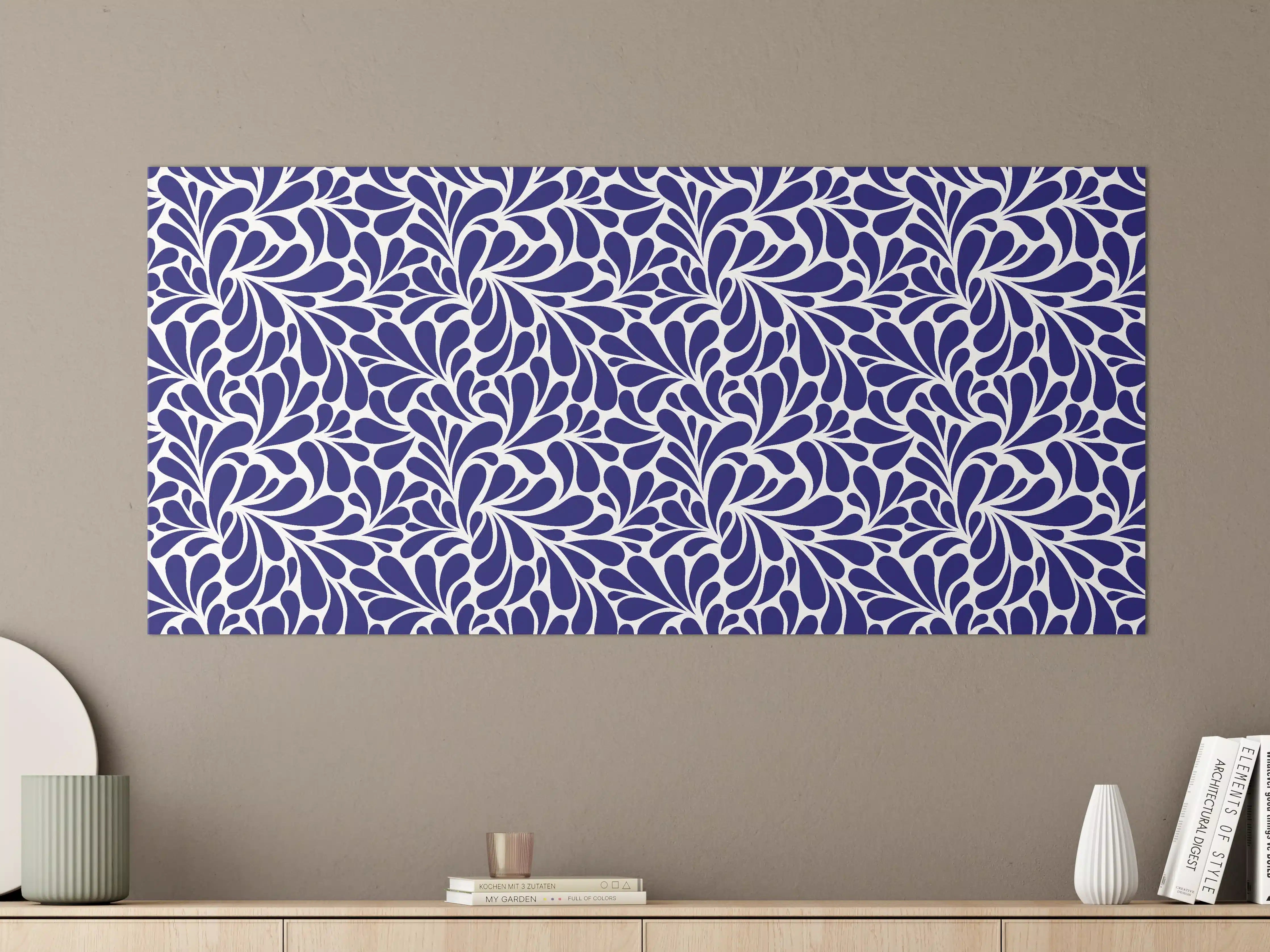 Große Wandbilder - Blau-Weiße Ornamentmusterwand