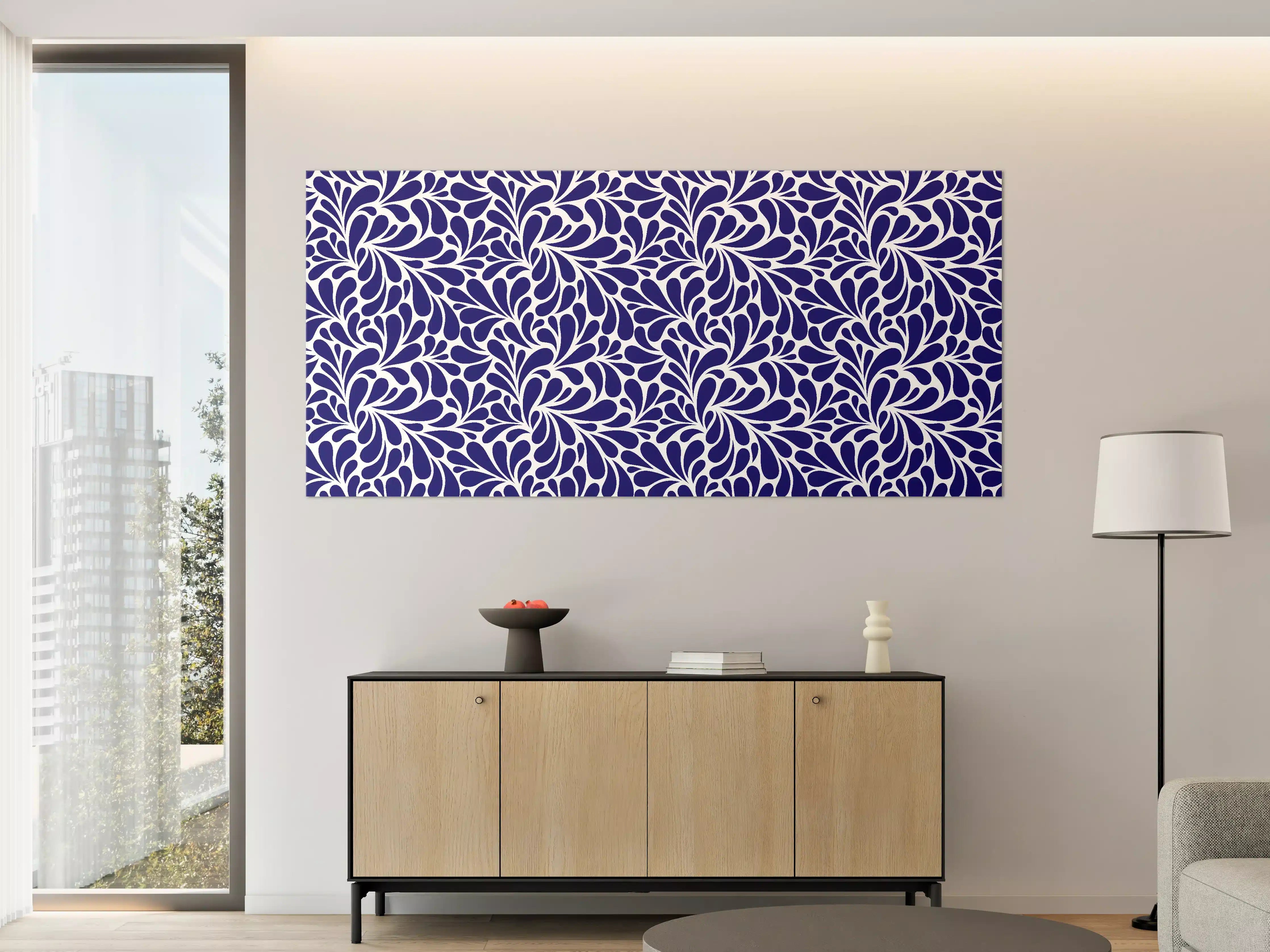 Große Wandbilder - Blau-Weiße Ornamentmusterwand