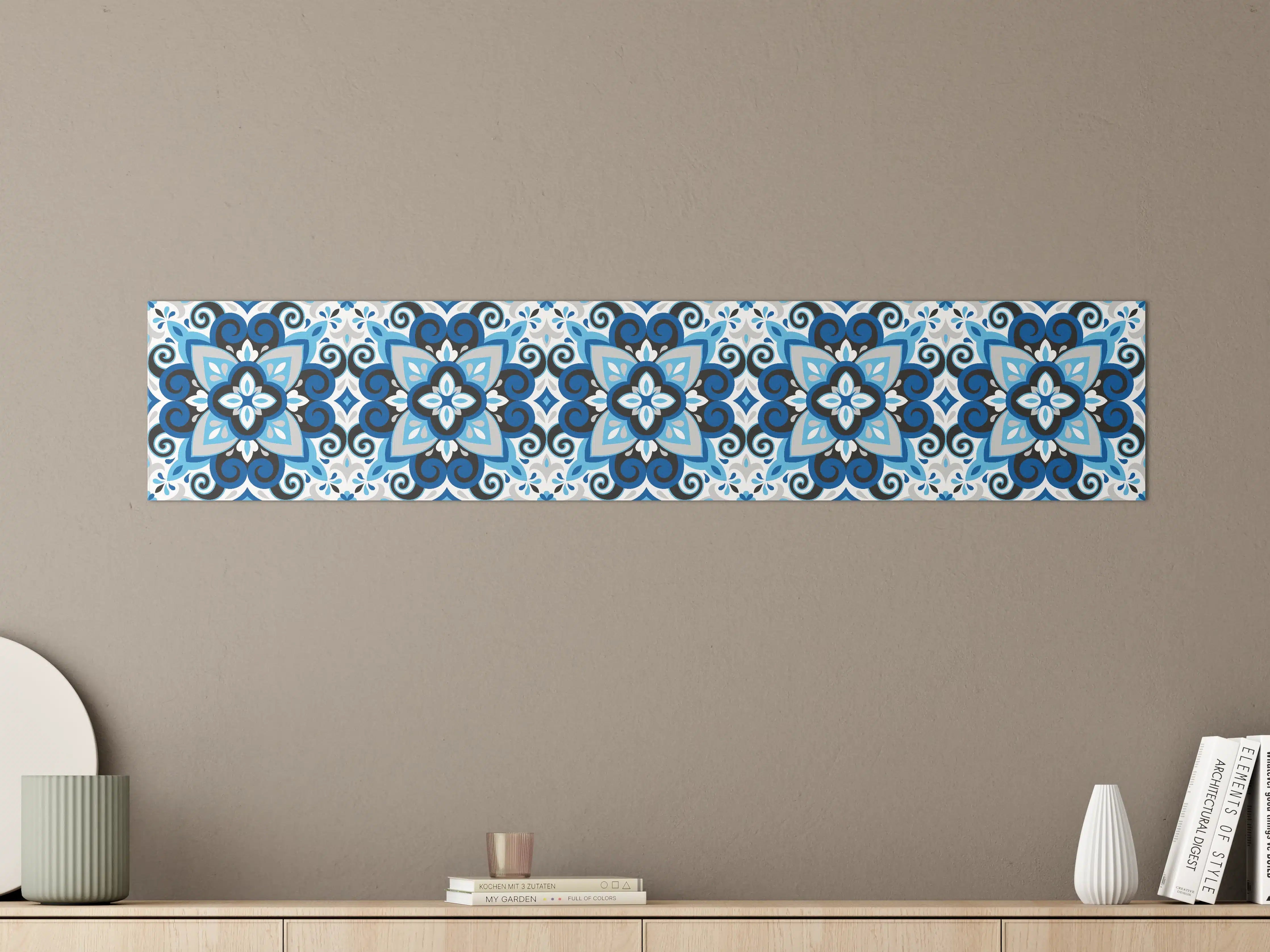 Große Wandbilder - Blau-Weißes Mandala Fliesenmuster