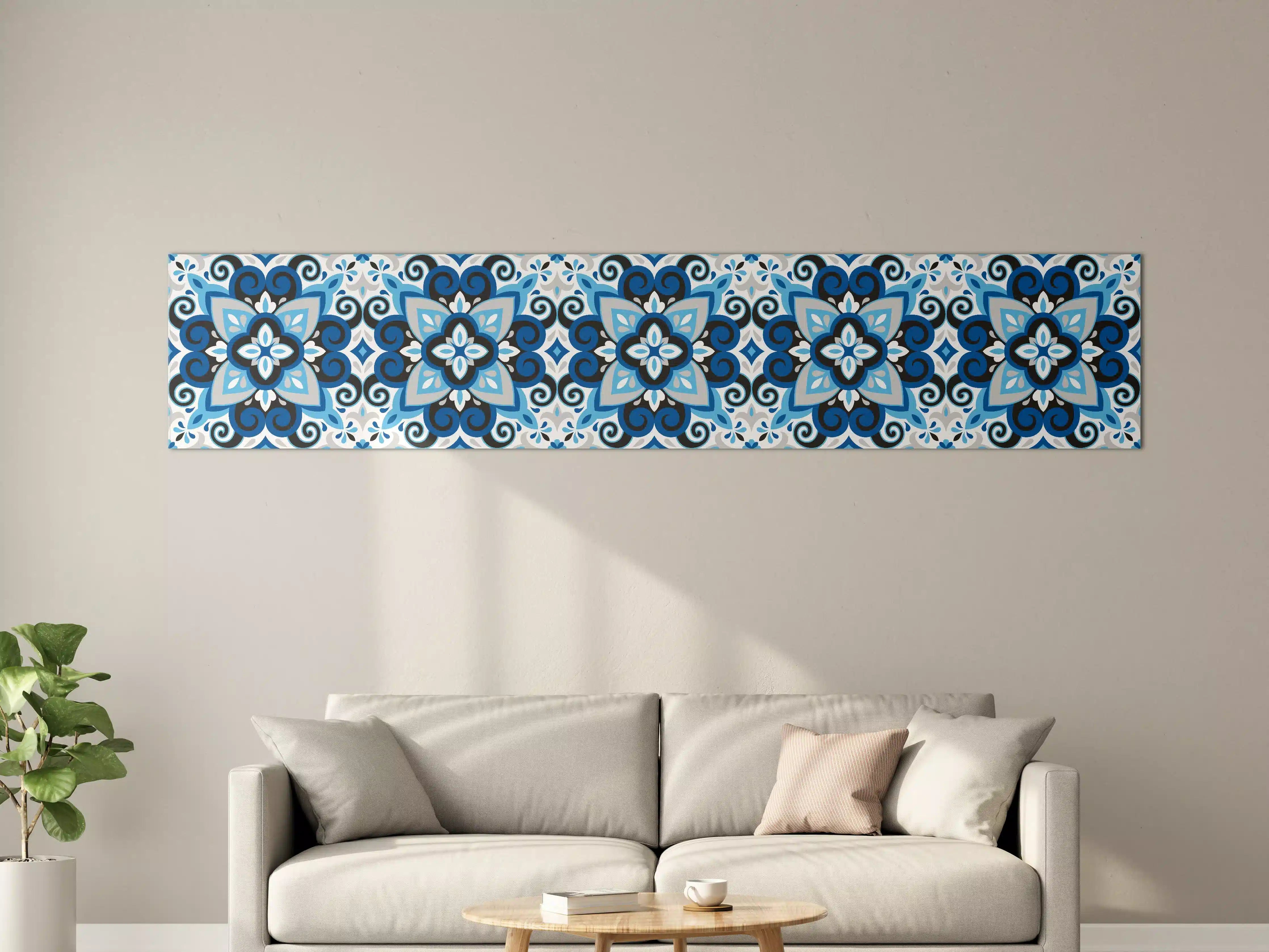 Große Wandbilder - Blau-Weißes Mandala Fliesenmuster