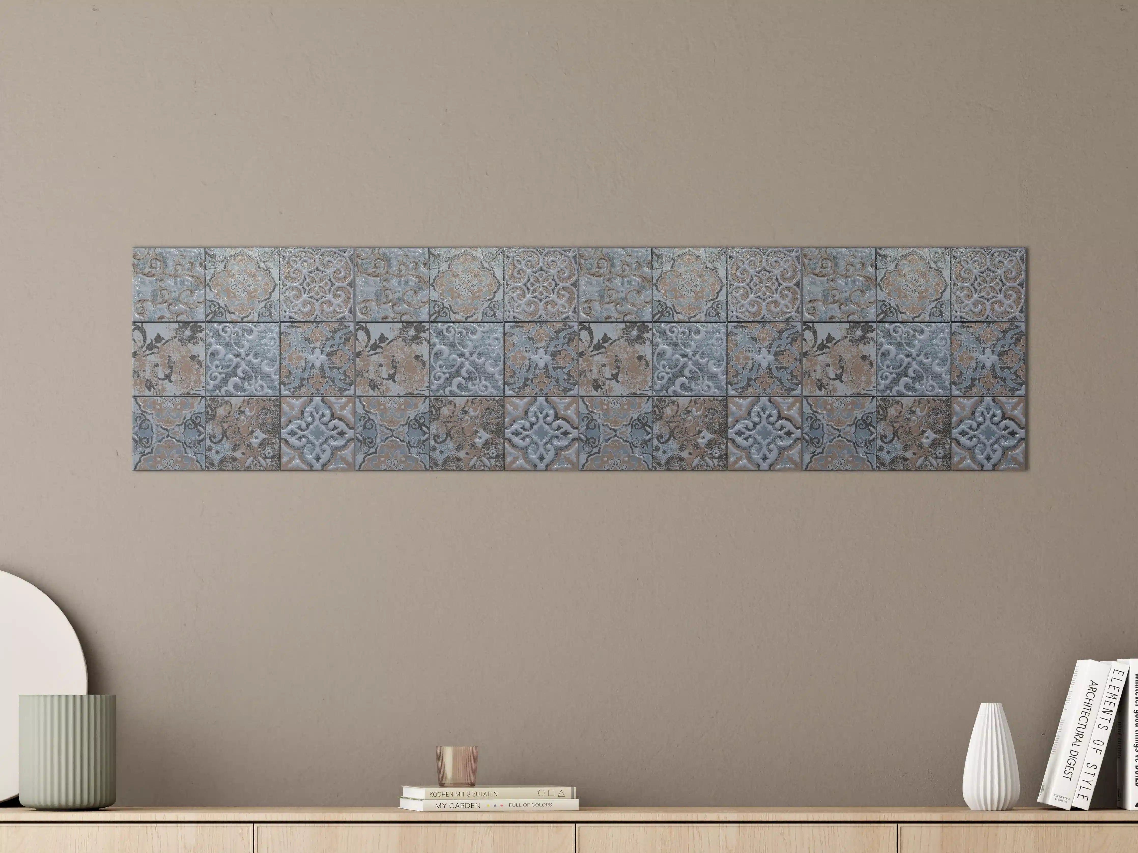 Große Wandbilder - Blau geometrische Mosaik Fliesen