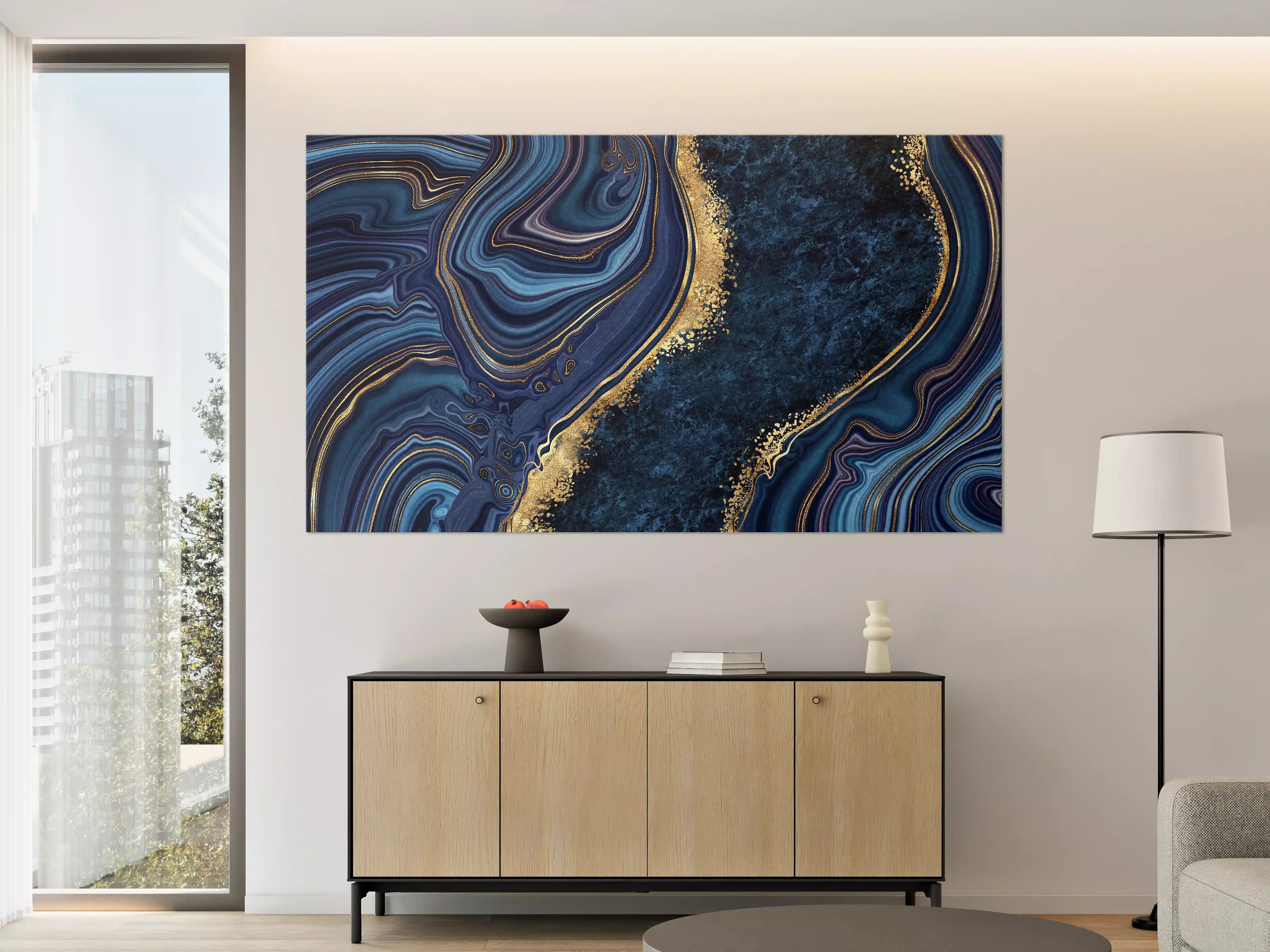 Große Wandbilder - Blau goldenes Mosaik Design aus Marmor