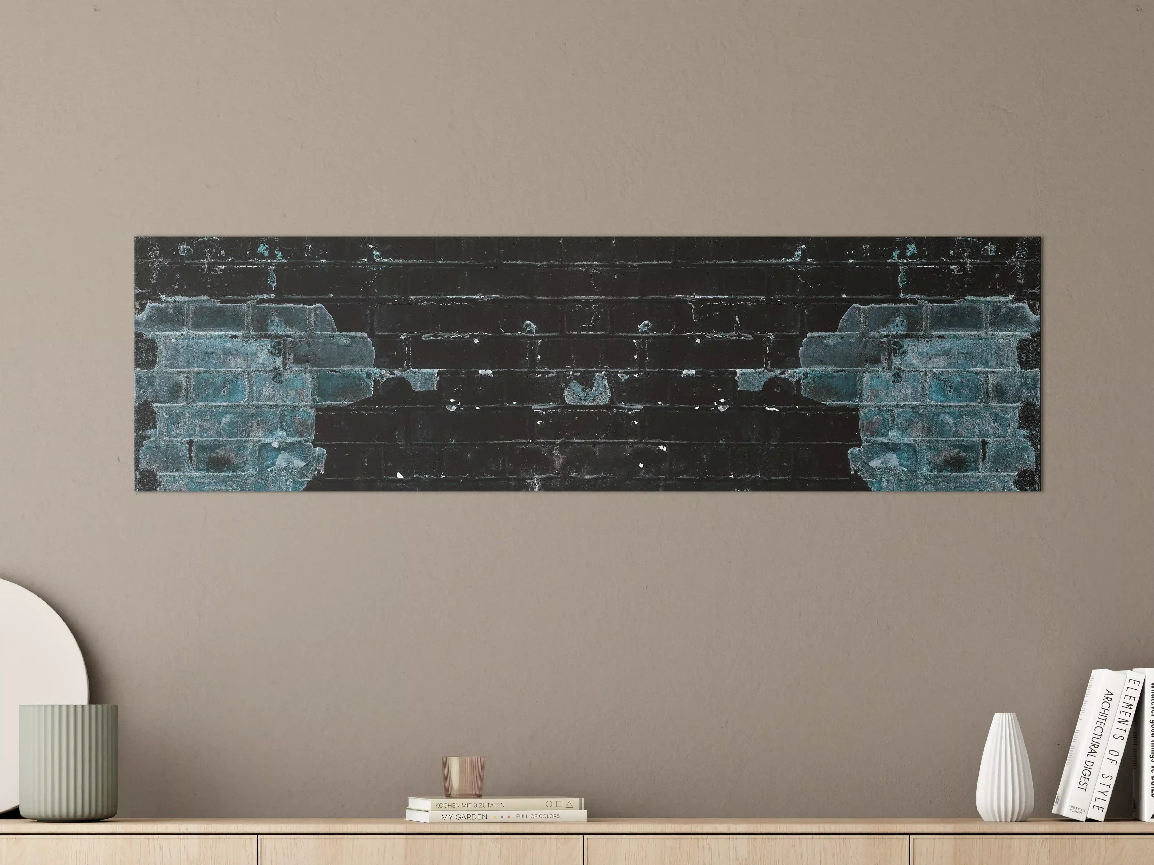 Große Wandbilder - Blau schwarz beschädigte Ziegelwand