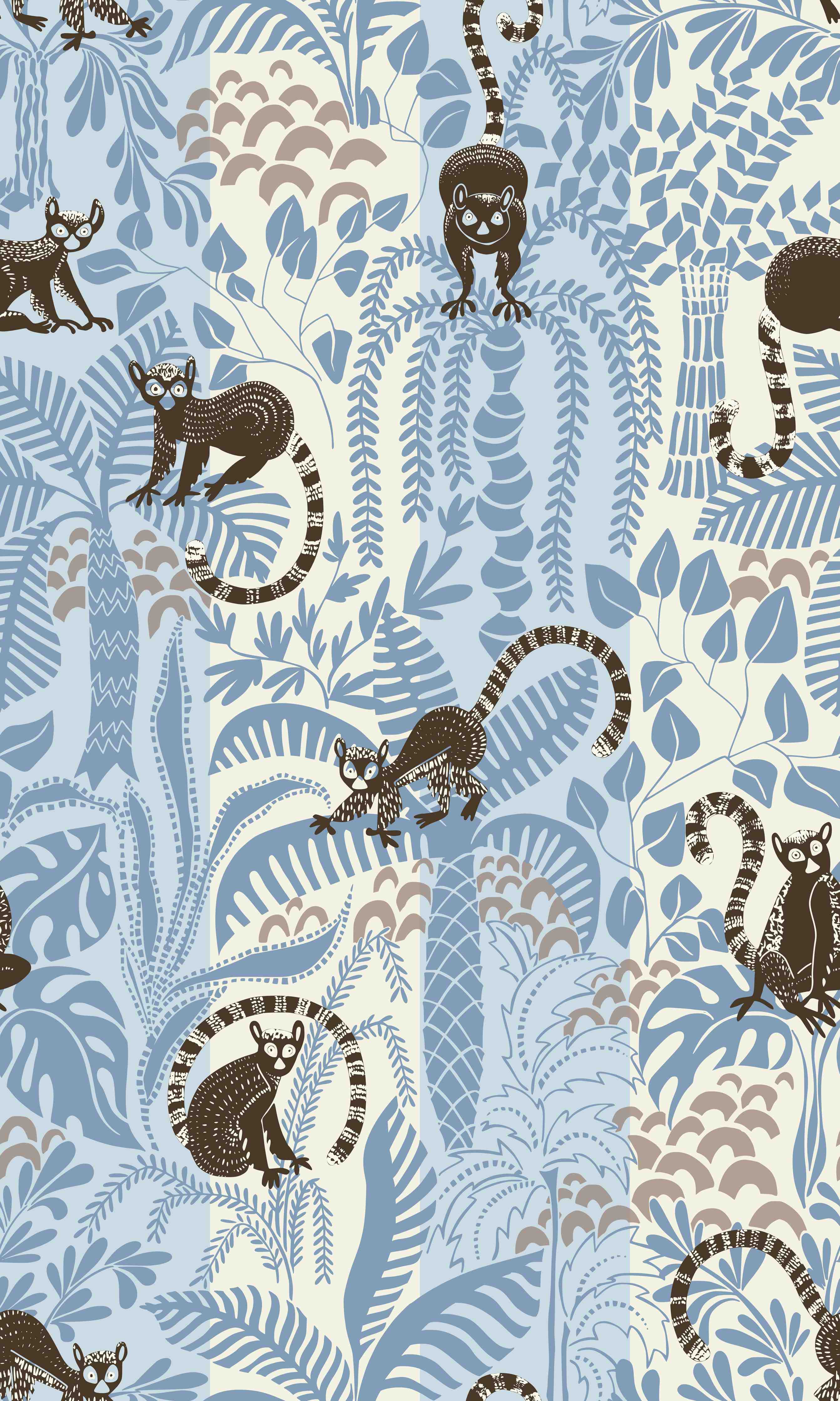 Große Wandbilder-Blau-weiße Dschungel-Illustration mit Affen