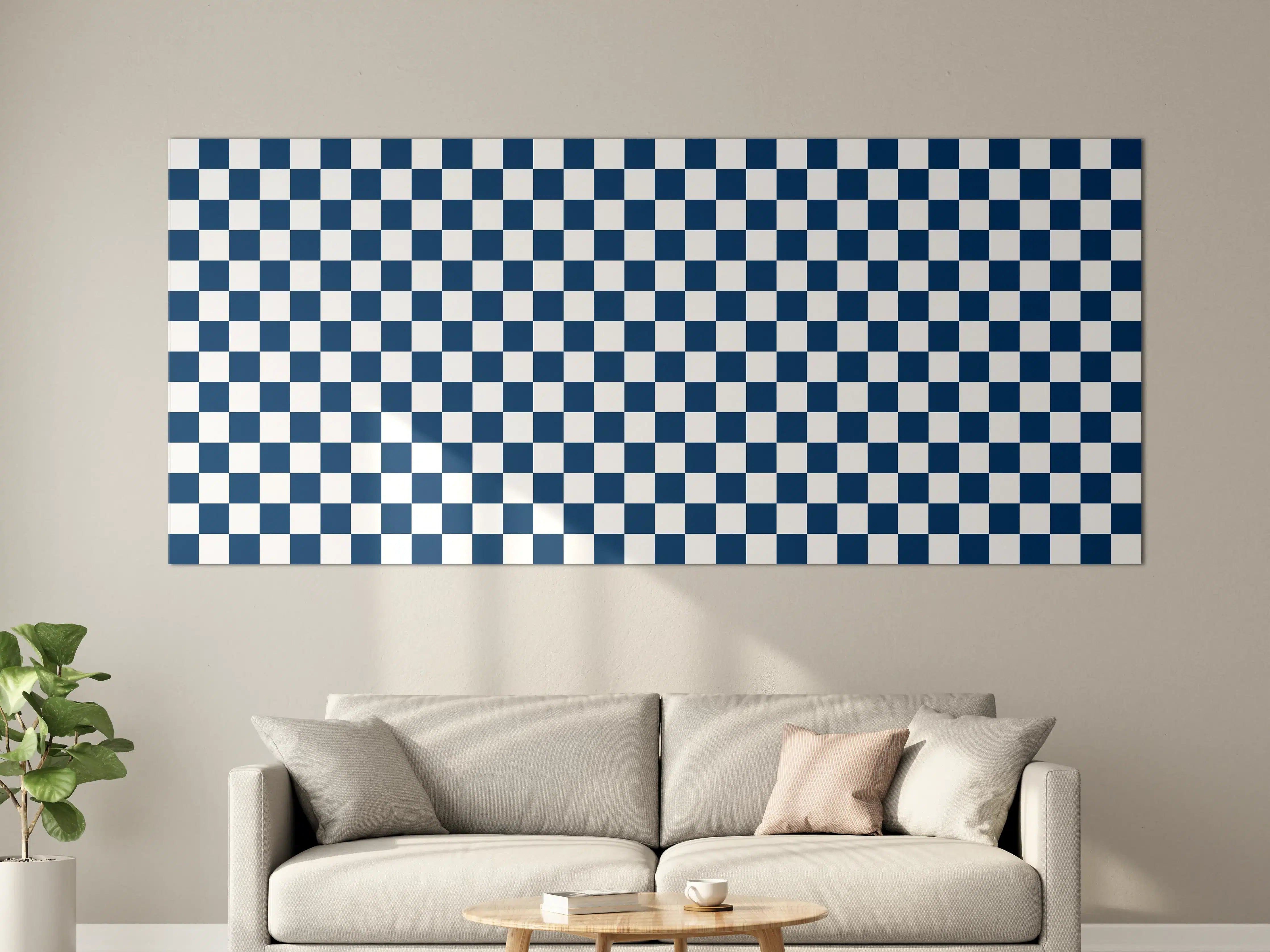 Große Wandbilder - Blau-weiße Karomuster Wandbild