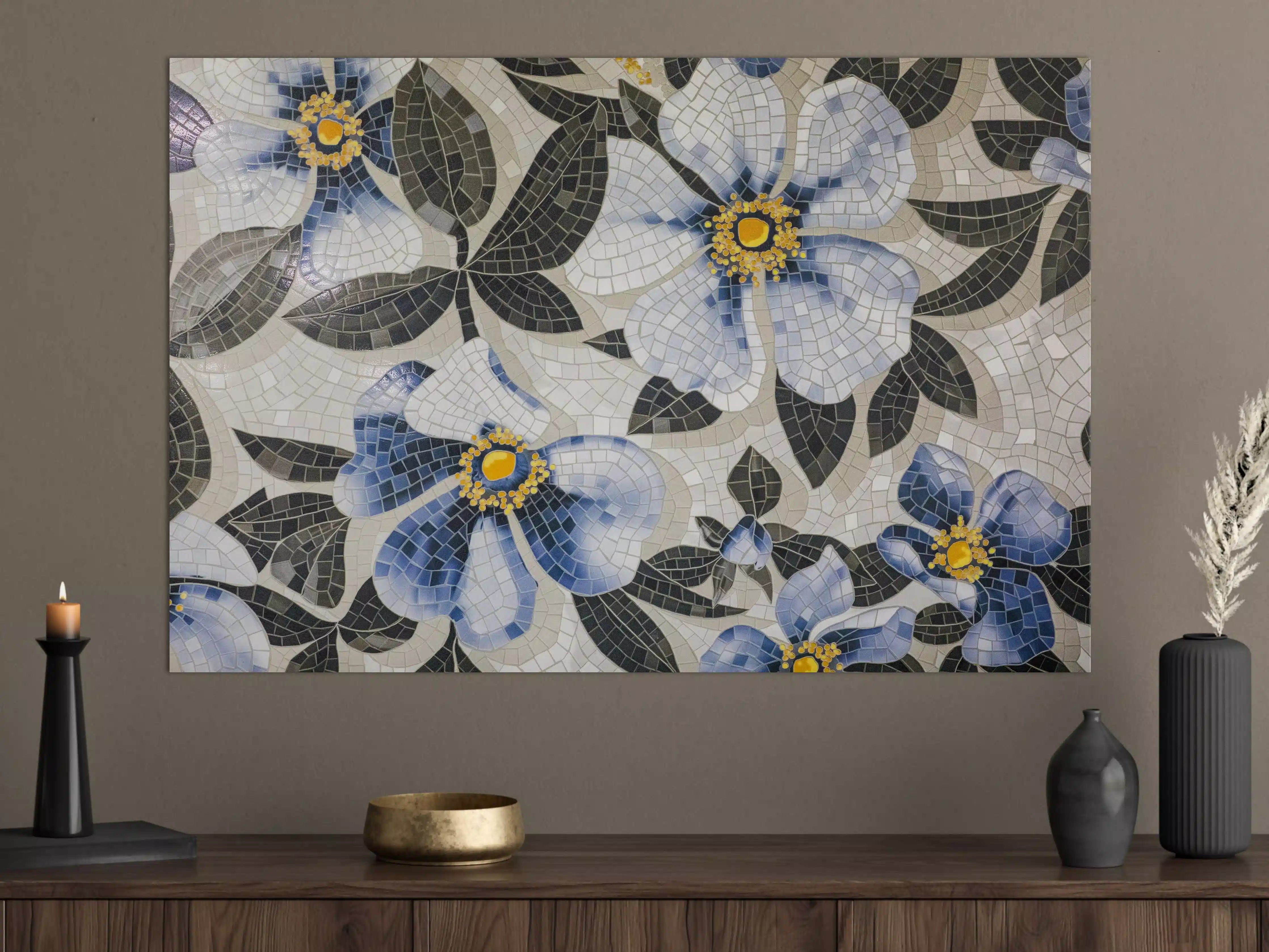 Große Wandbilder - Blaue Blumen Mosaikfliesen