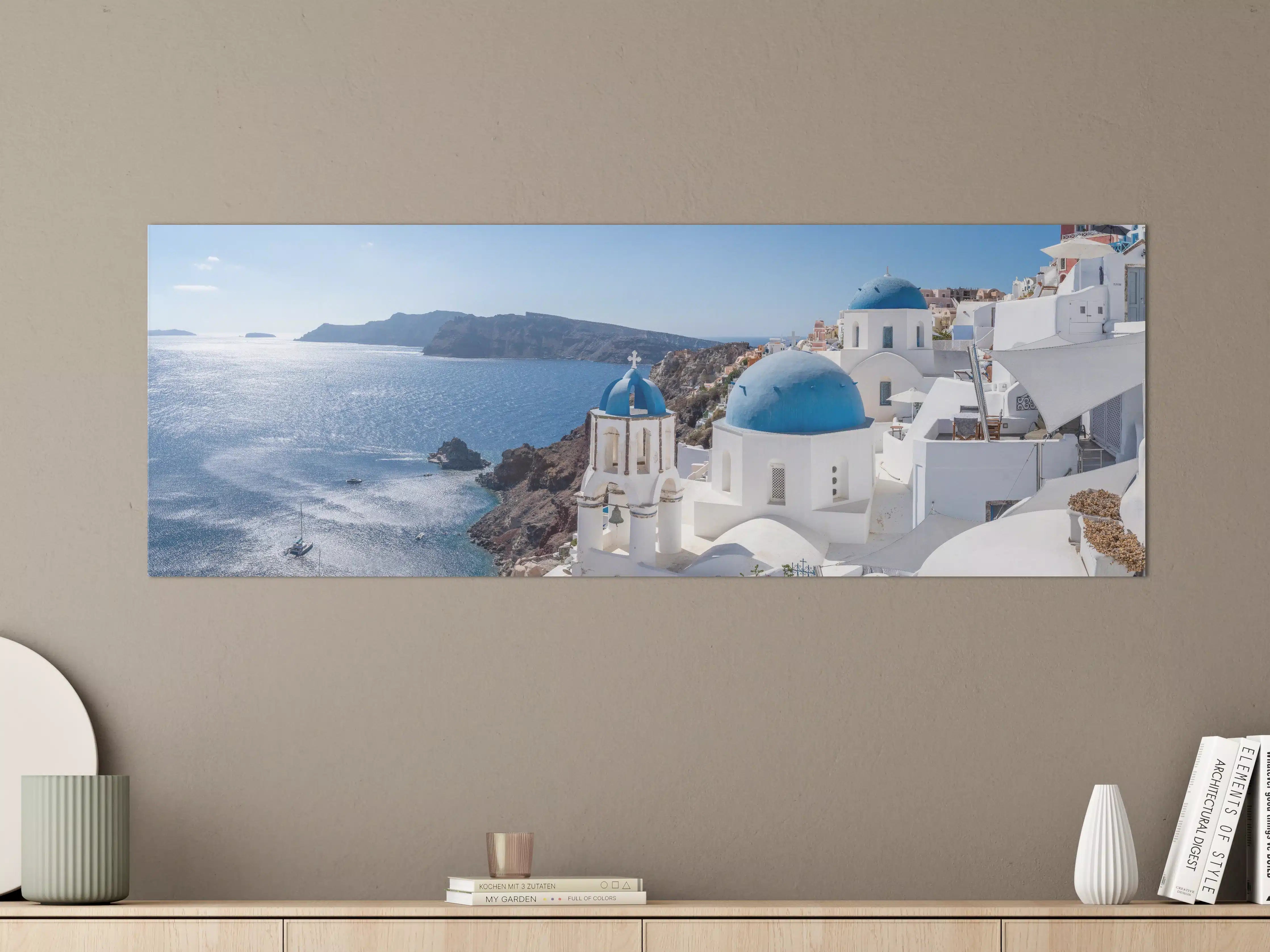 Große Wandbilder - Blaue Kuppeln von Santorini