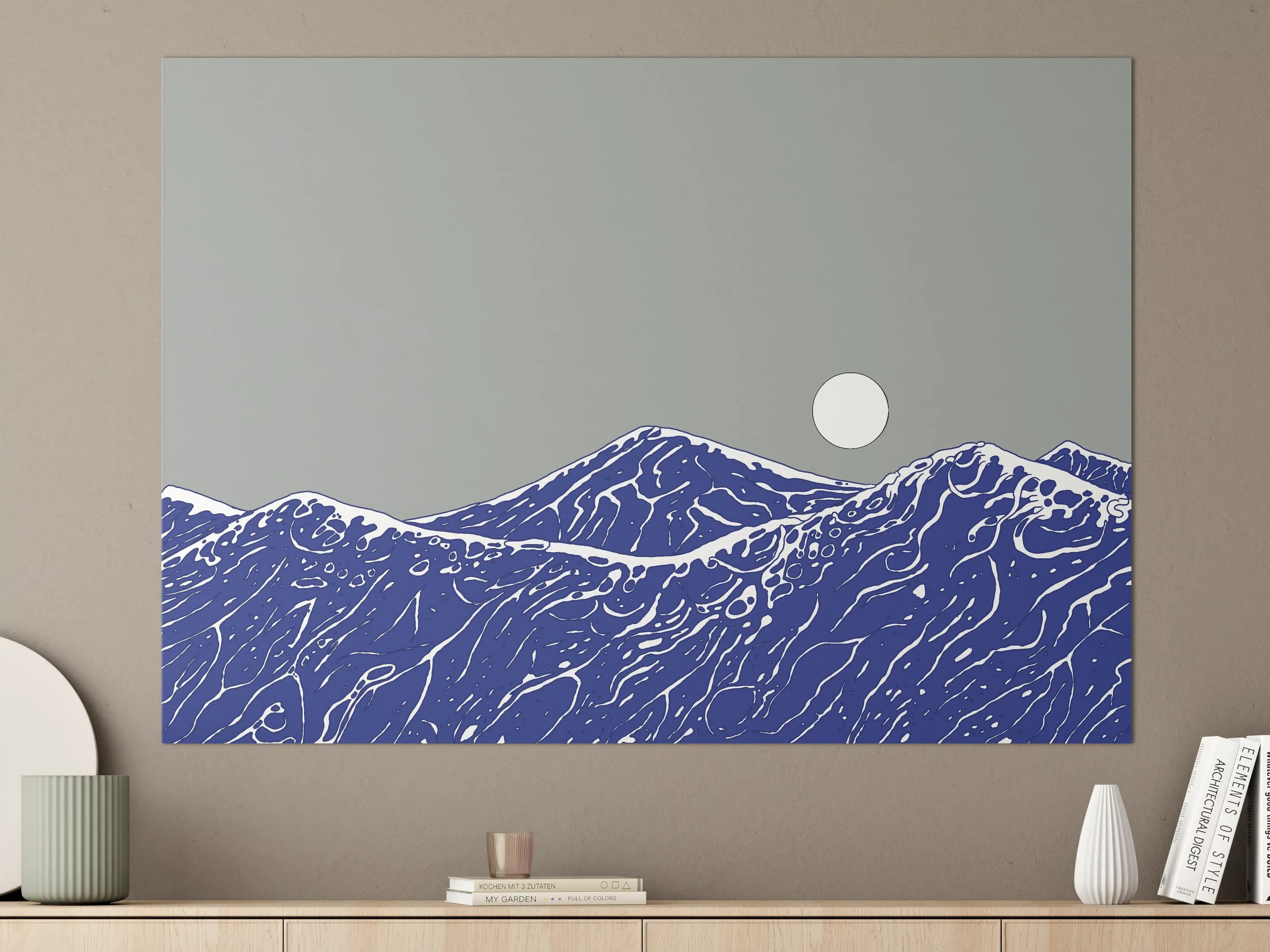 Große Wandbilder - Blaue Meereswellen bei Vollmond