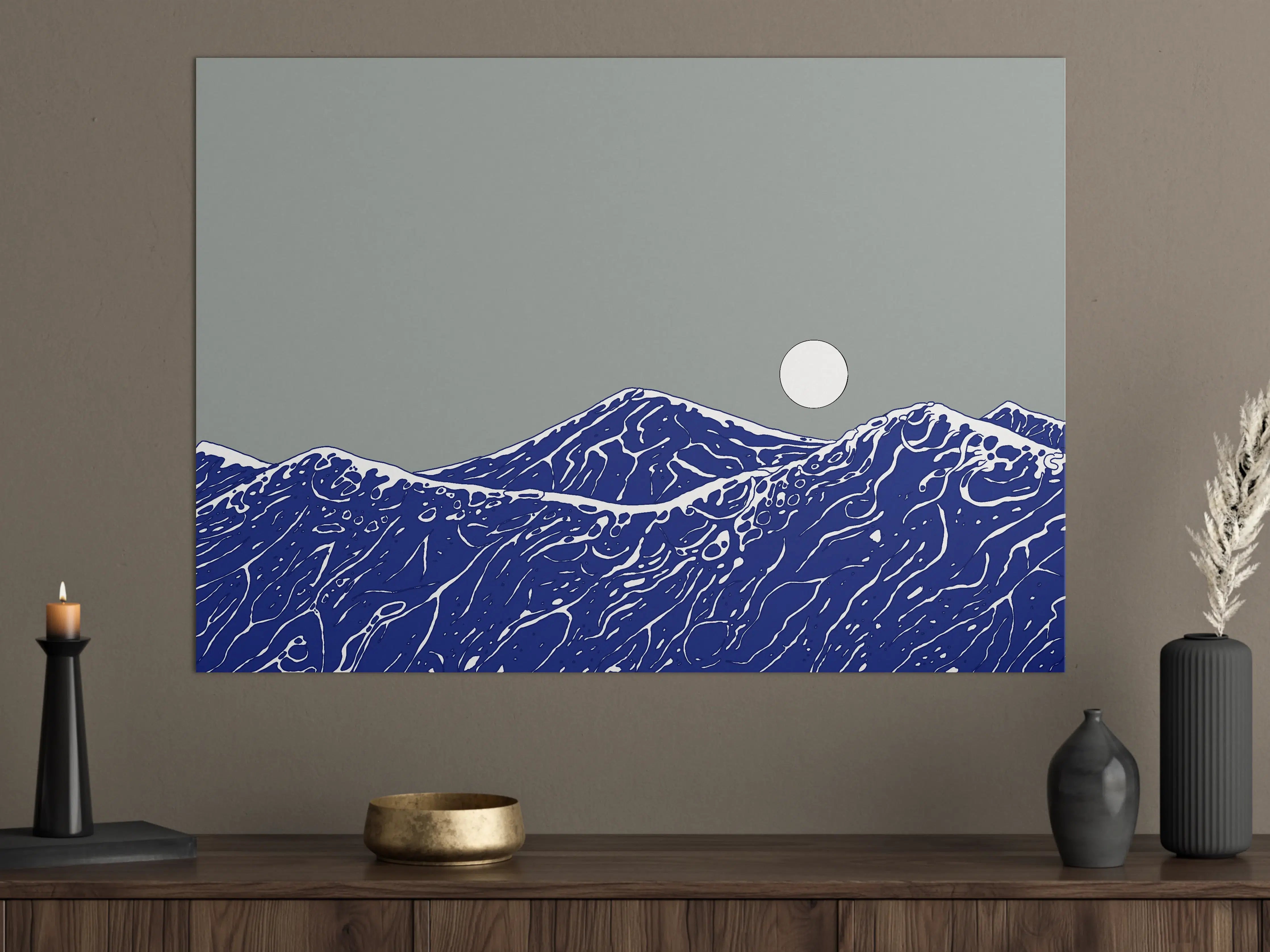 Große Wandbilder - Blaue Meereswellen bei Vollmond