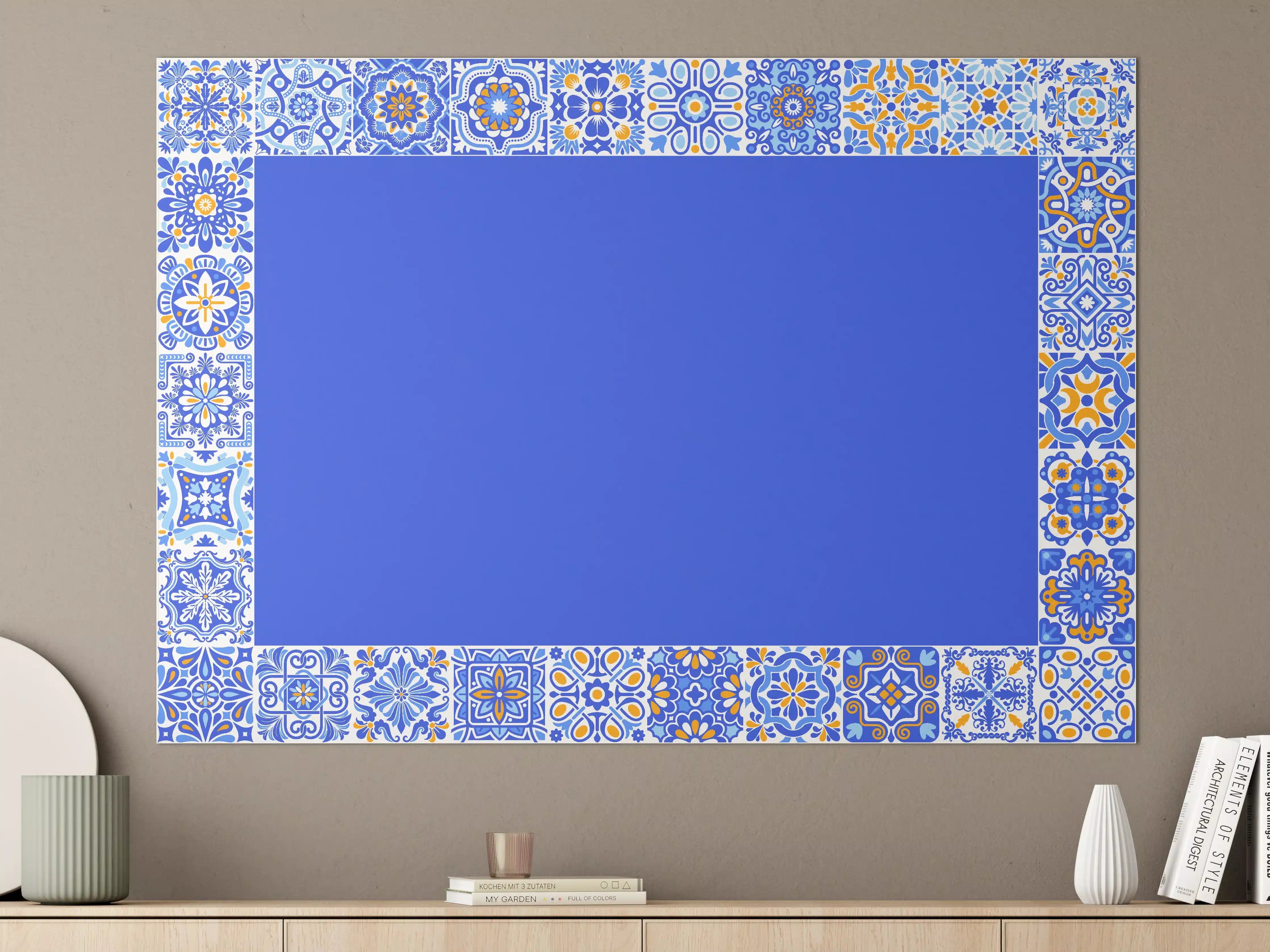 Große Wandbilder - Blaue Mosaikfliesen mit Blumenmuster