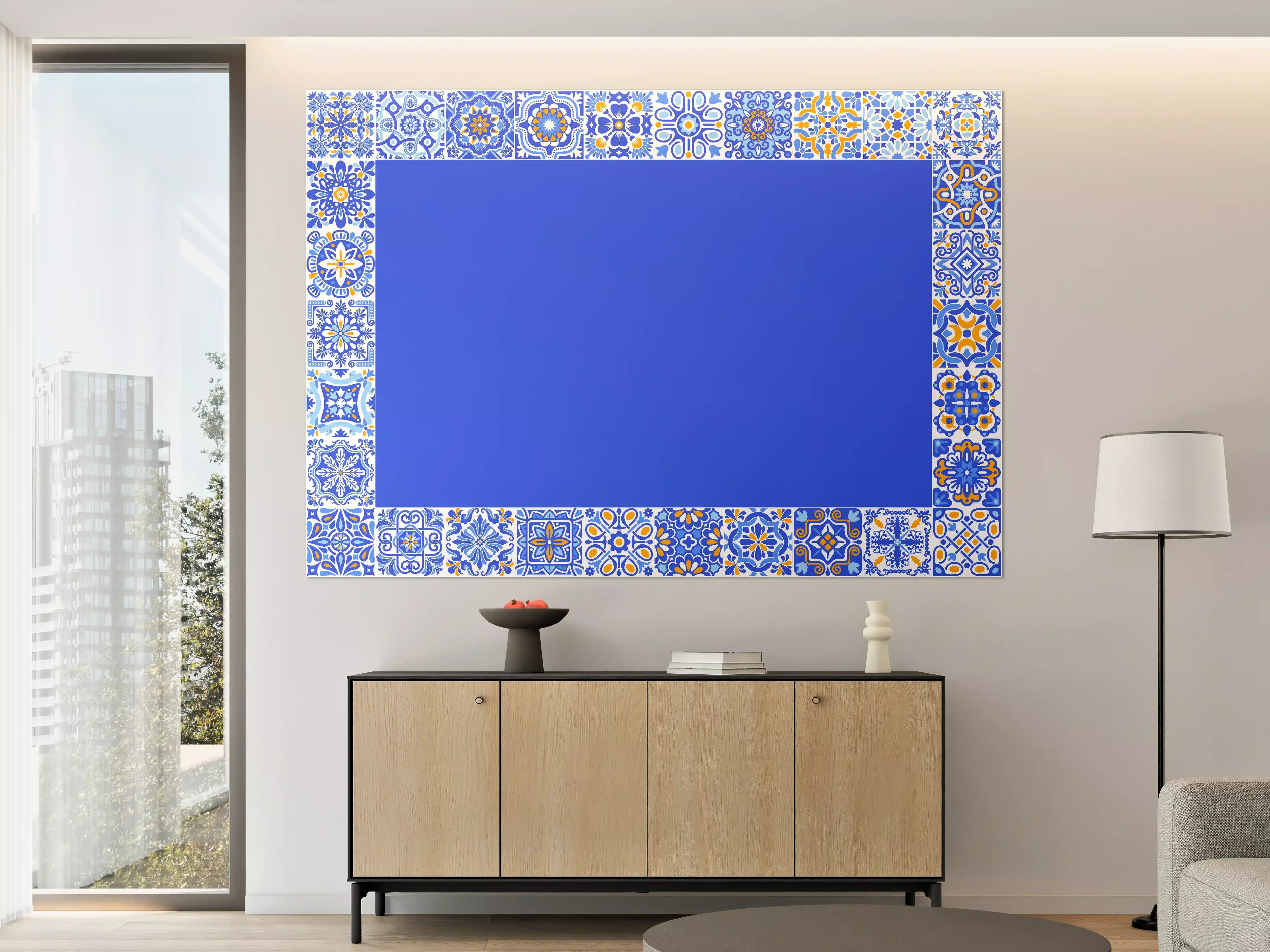 Große Wandbilder - Blaue Mosaikfliesen mit Blumenmuster