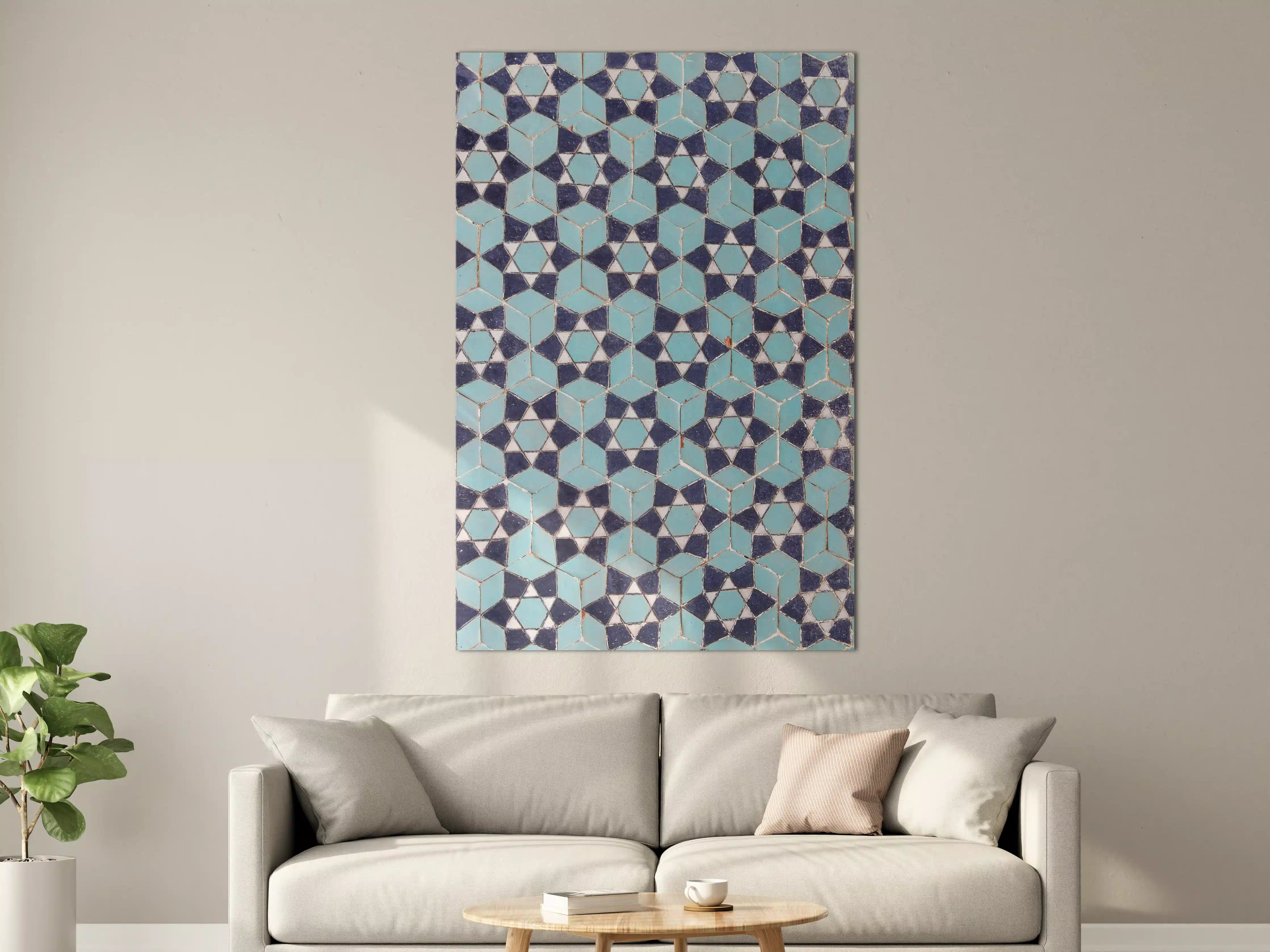 Große Wandbilder - Blaue Mosaikfliesen mit geometrischem Muster