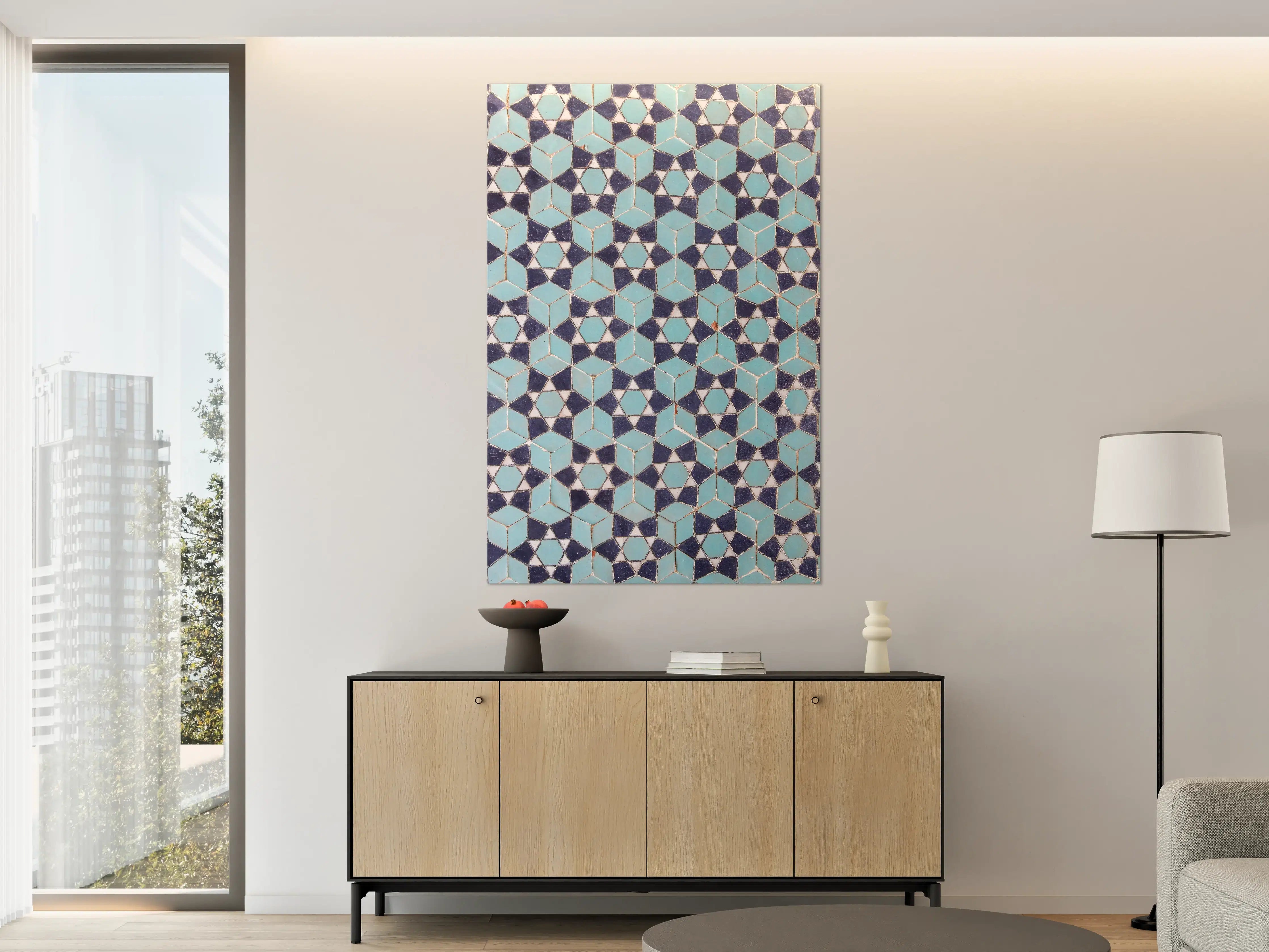 Große Wandbilder - Blaue Mosaikfliesen mit geometrischem Muster