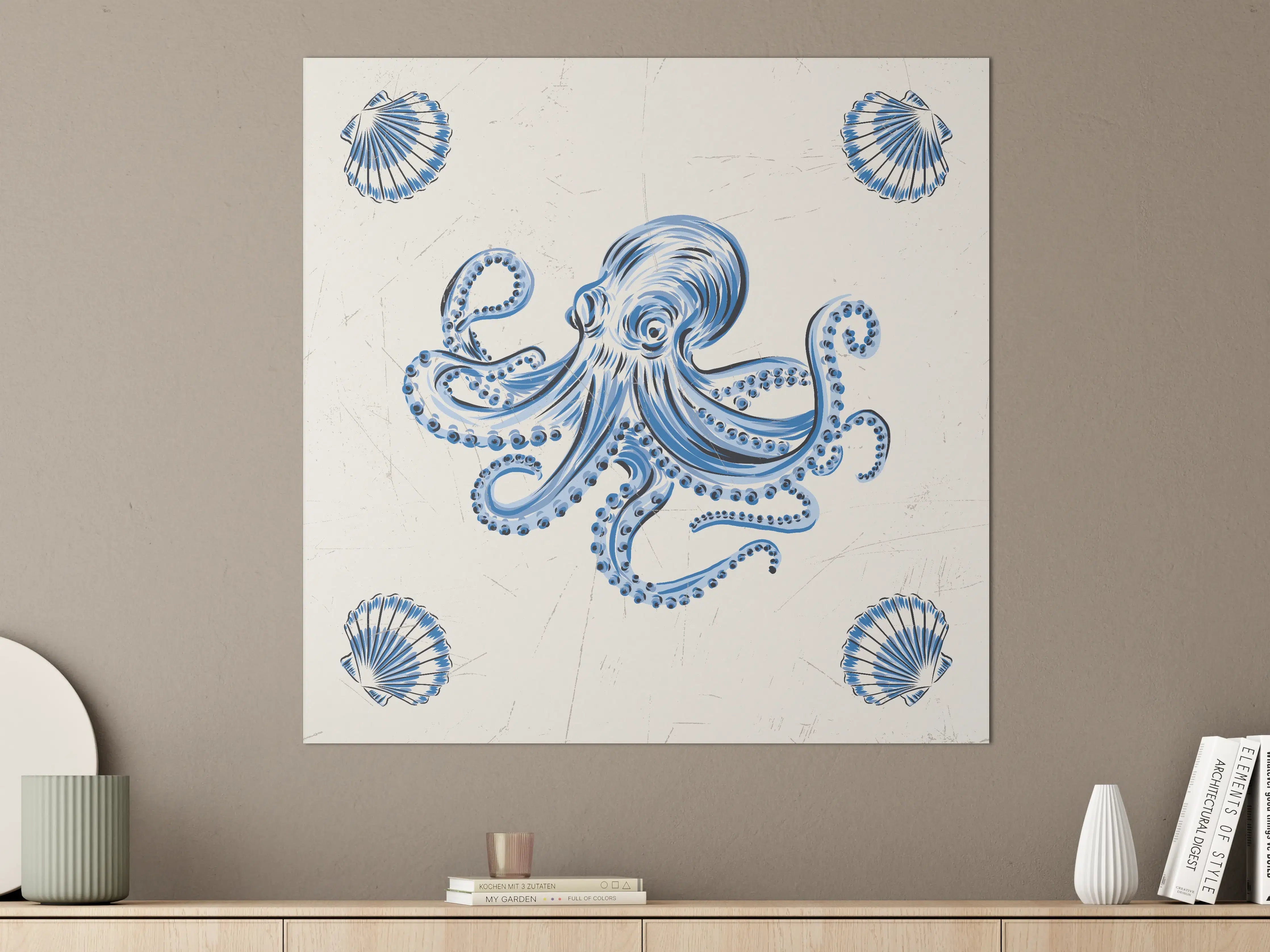 Große Wandbilder - Blaue Oktopus-Dekoration mit Muscheln
