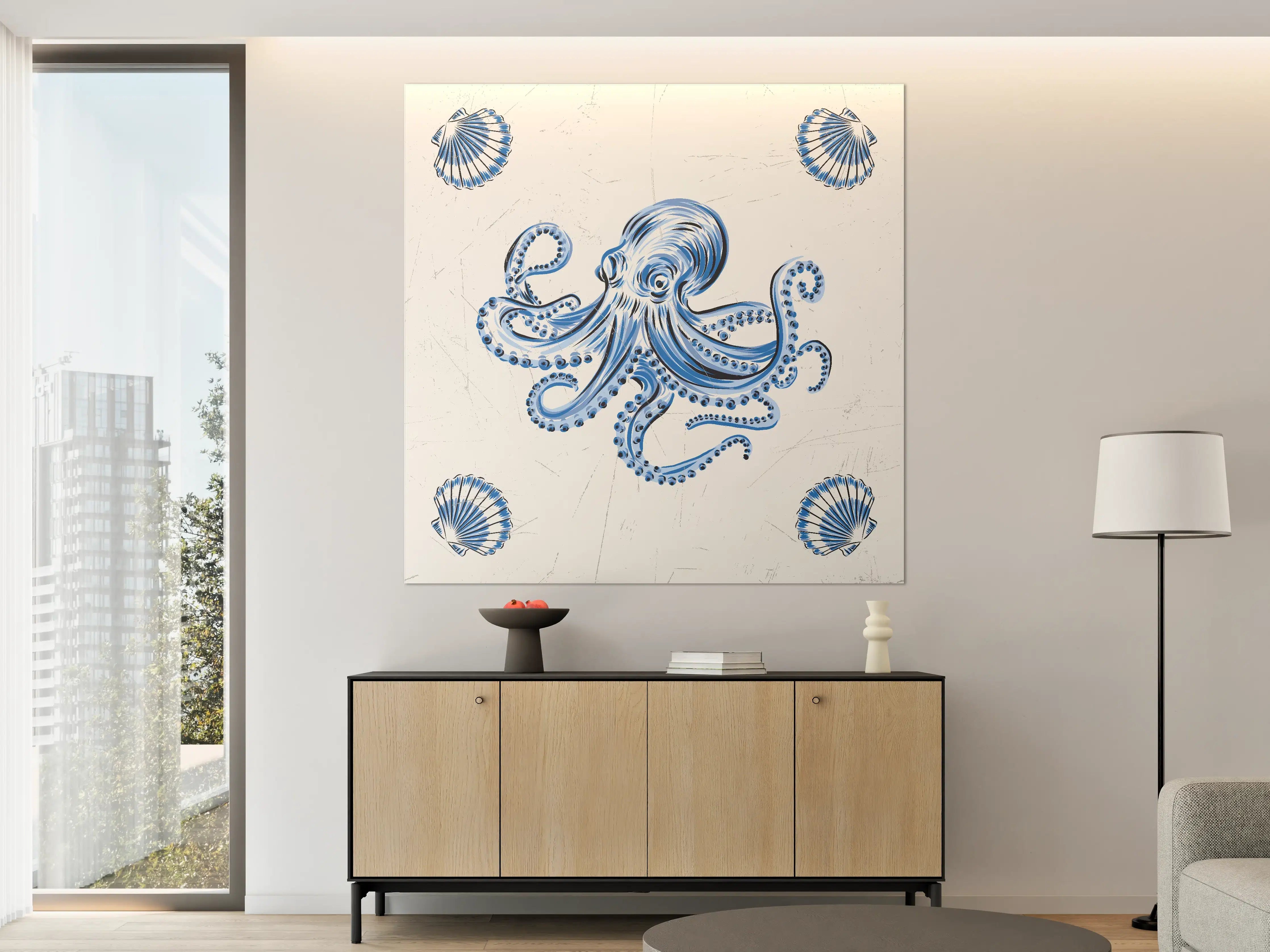 Große Wandbilder - Blaue Oktopus-Dekoration mit Muscheln