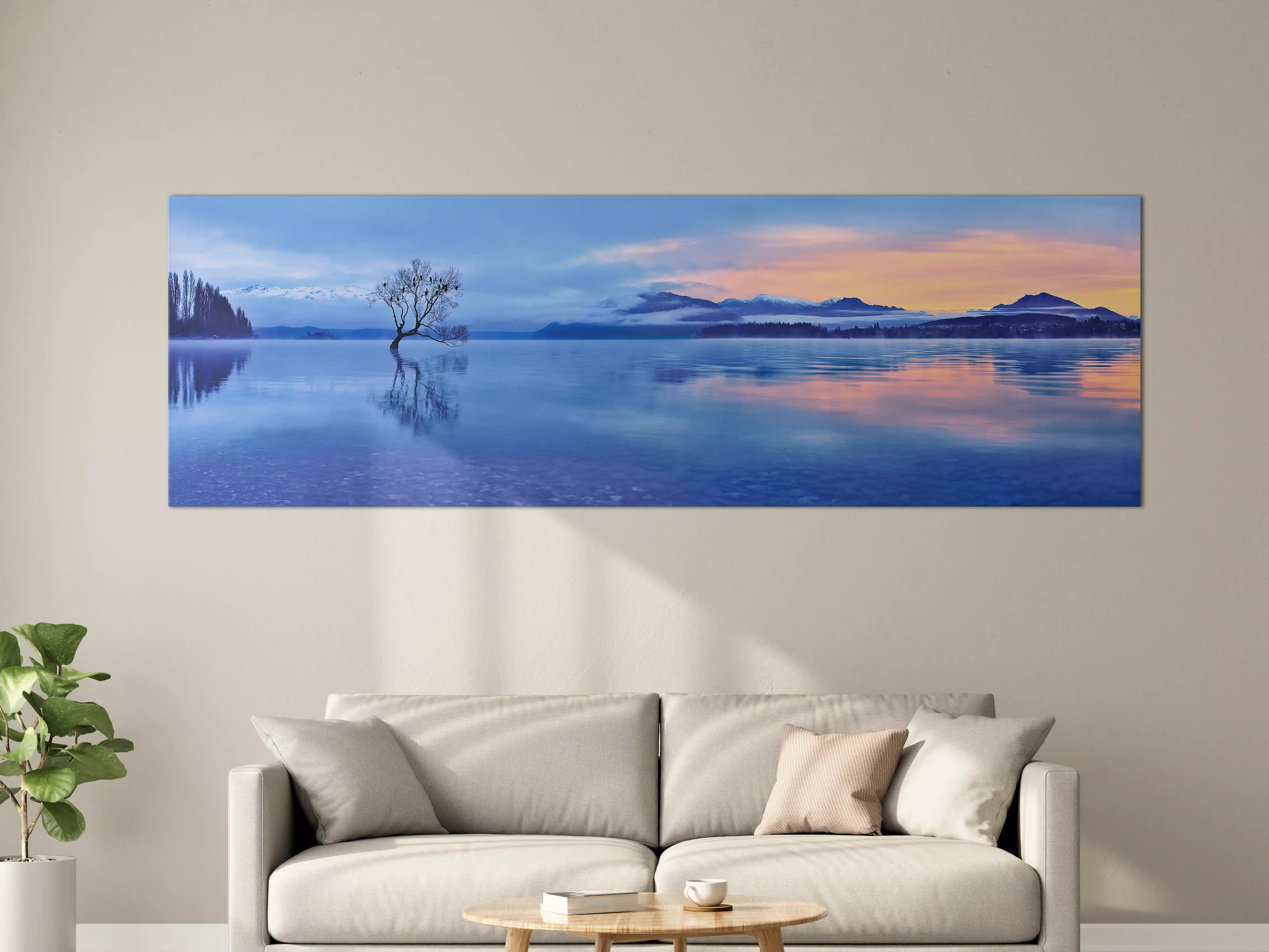 Große Wandbilder - Blaue Seenlandschaft bei Sonnenuntergang