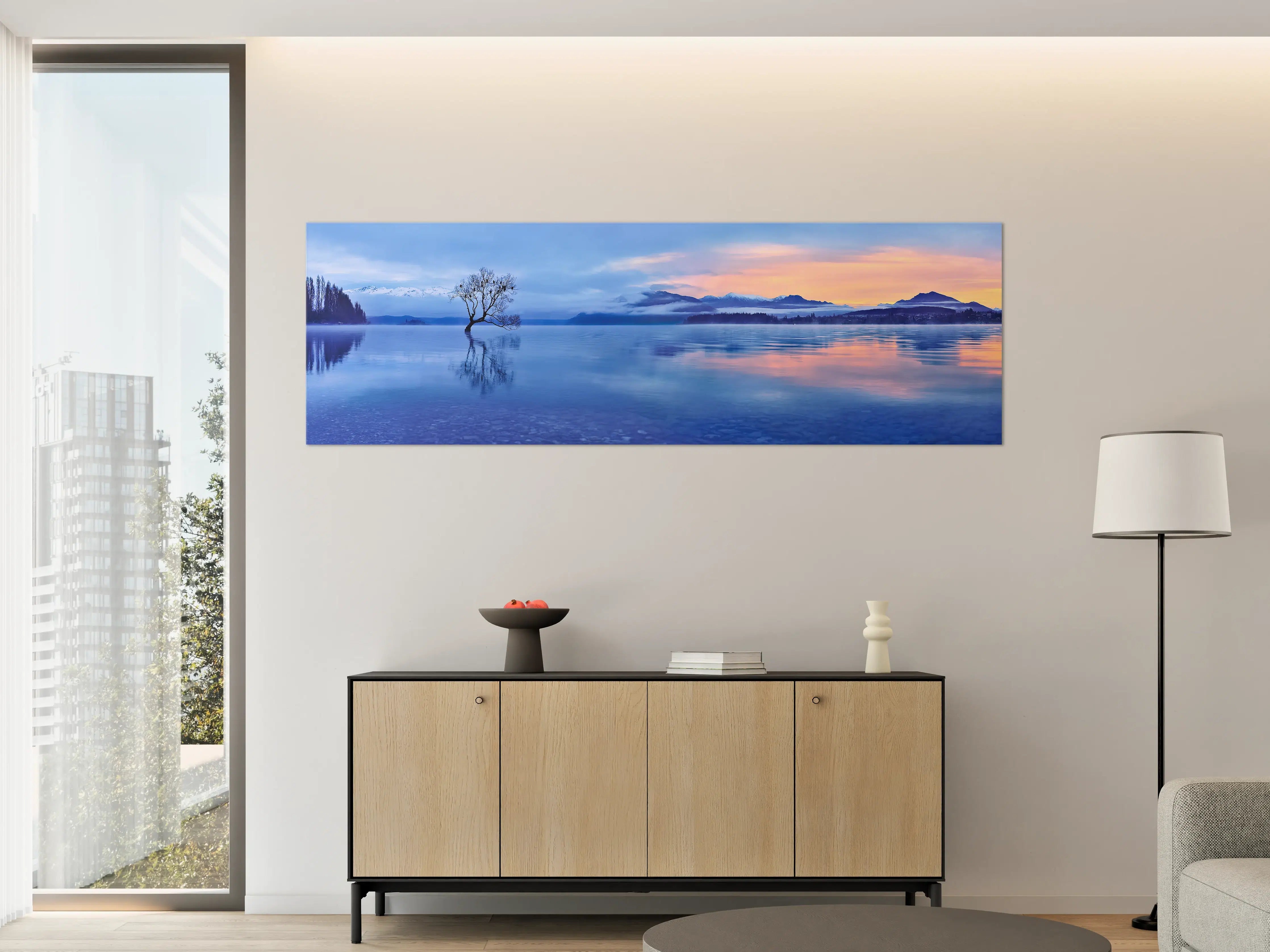 Große Wandbilder - Blaue Seenlandschaft bei Sonnenuntergang