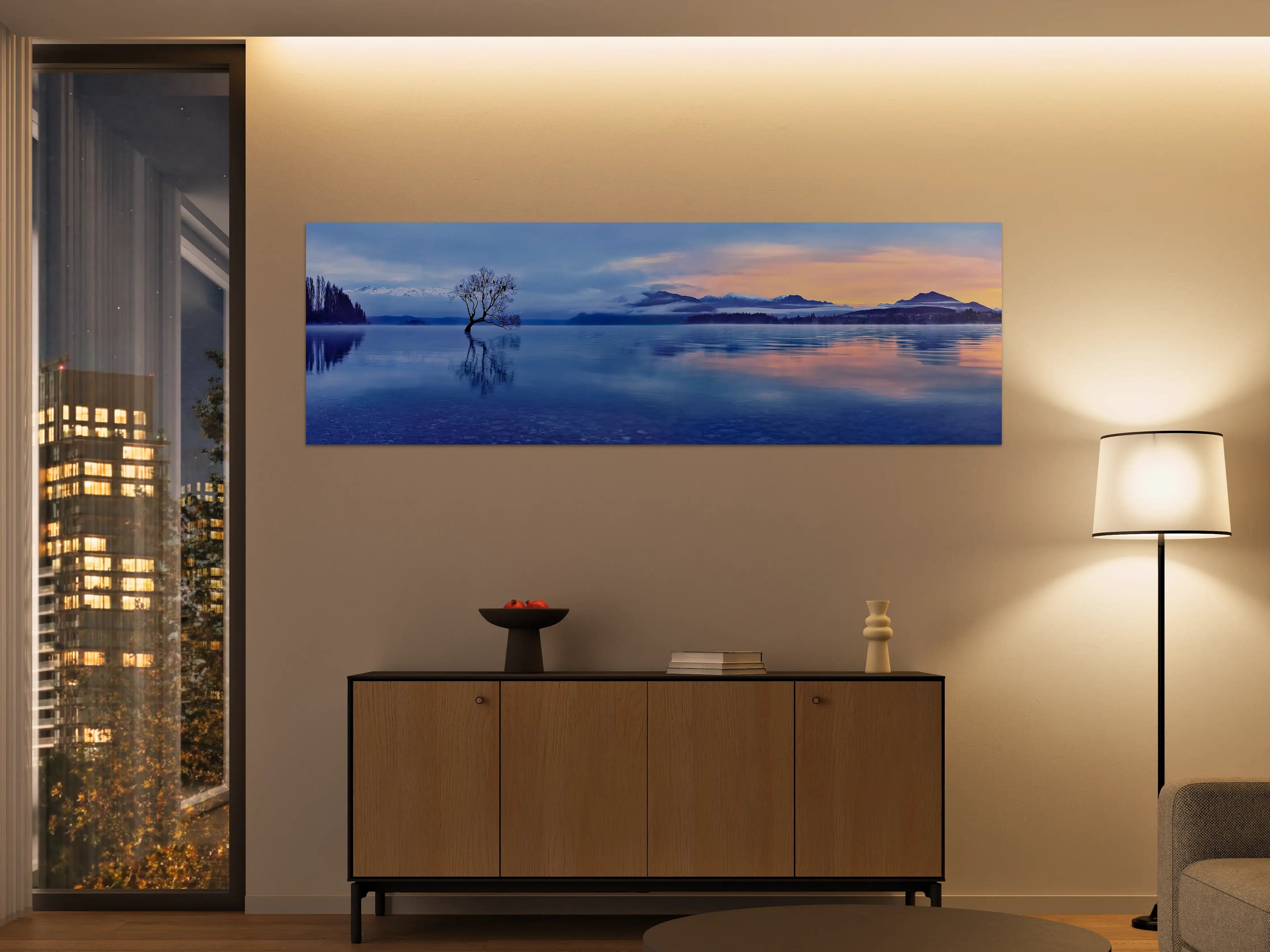Große Wandbilder - Blaue Seenlandschaft bei Sonnenuntergang