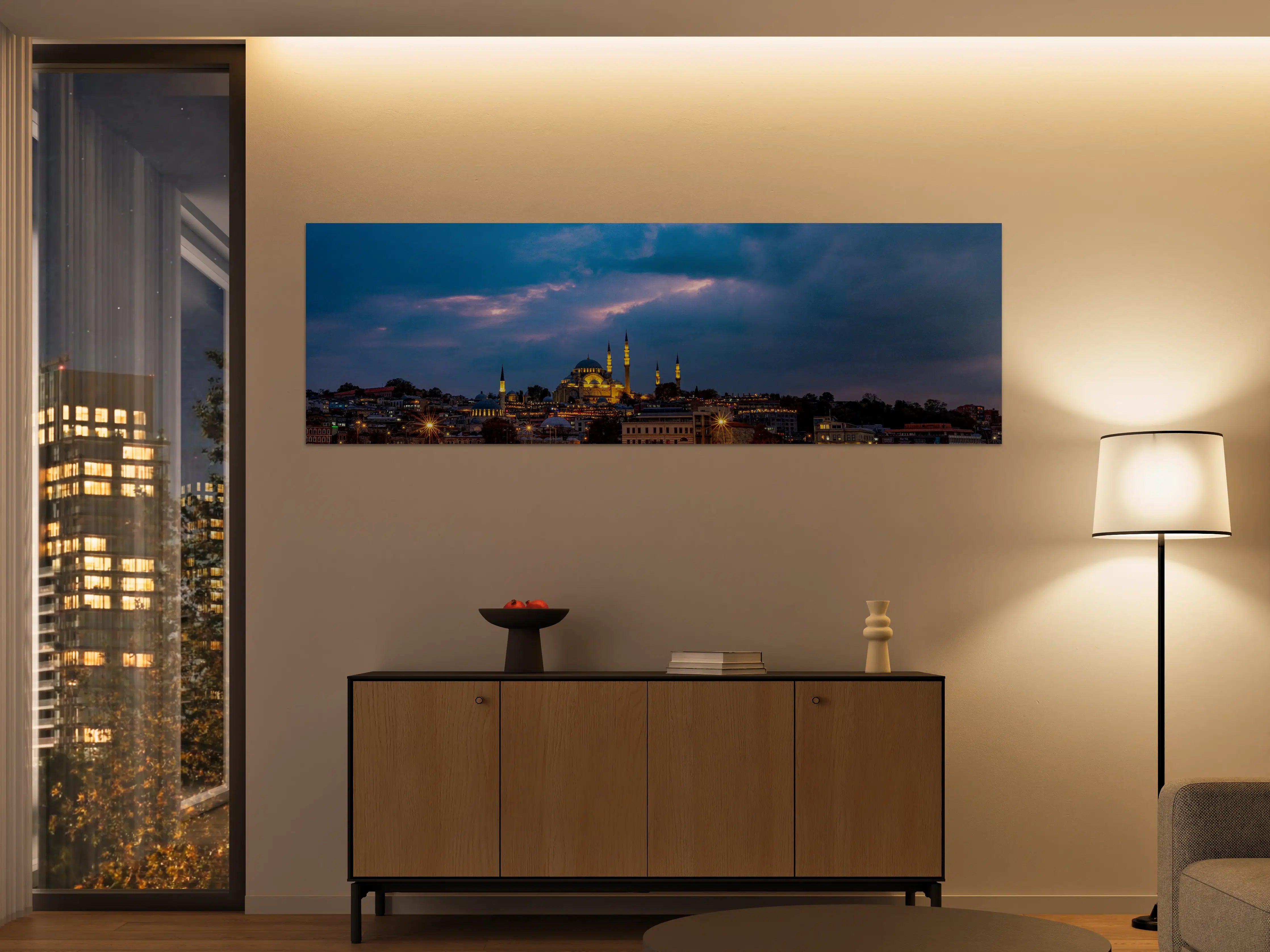 Große Wandbilder - Blaue Skyline bei Sonnenuntergang