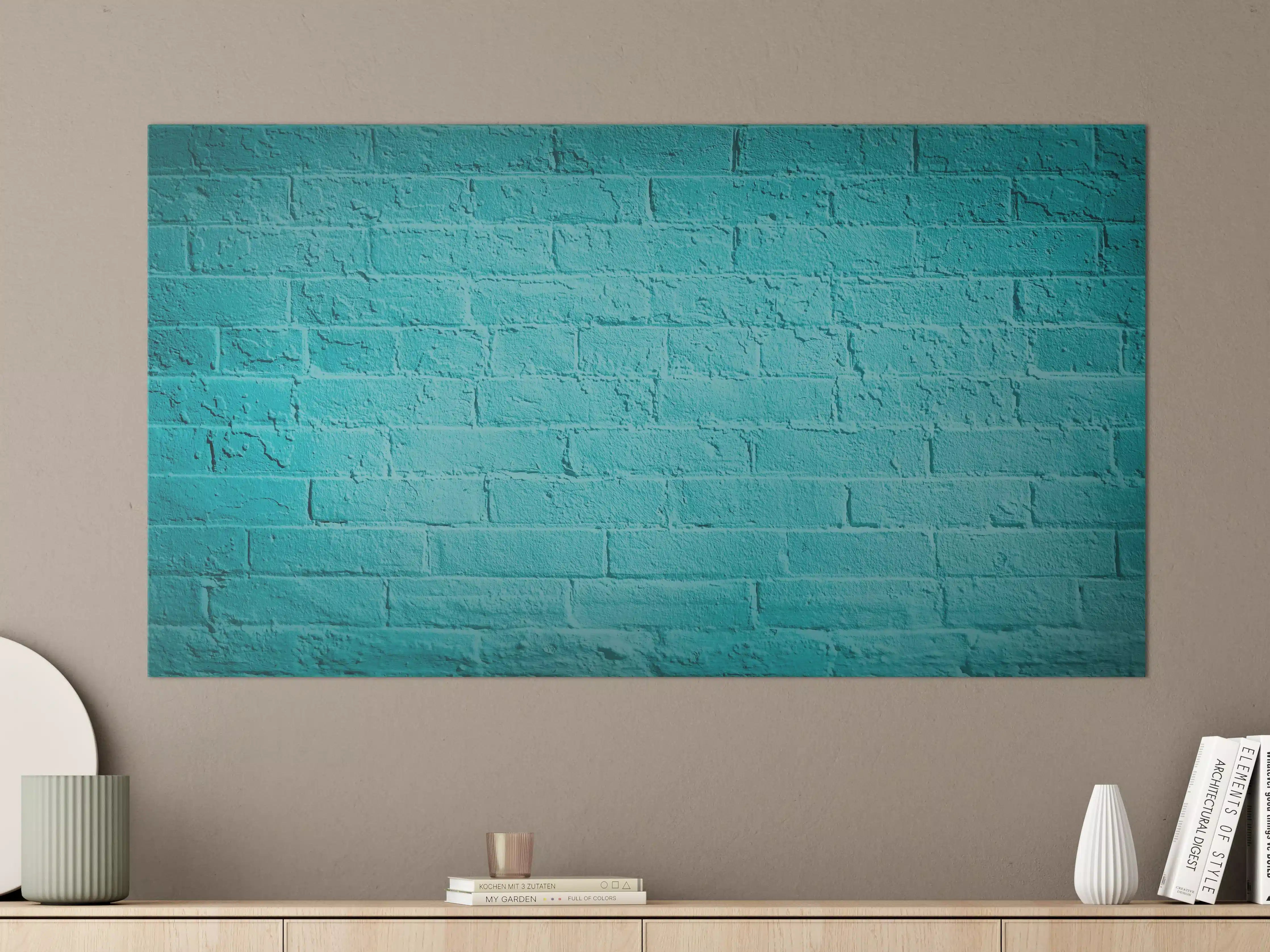 Große Wandbilder - Blaue Wand mit Brick-Optik