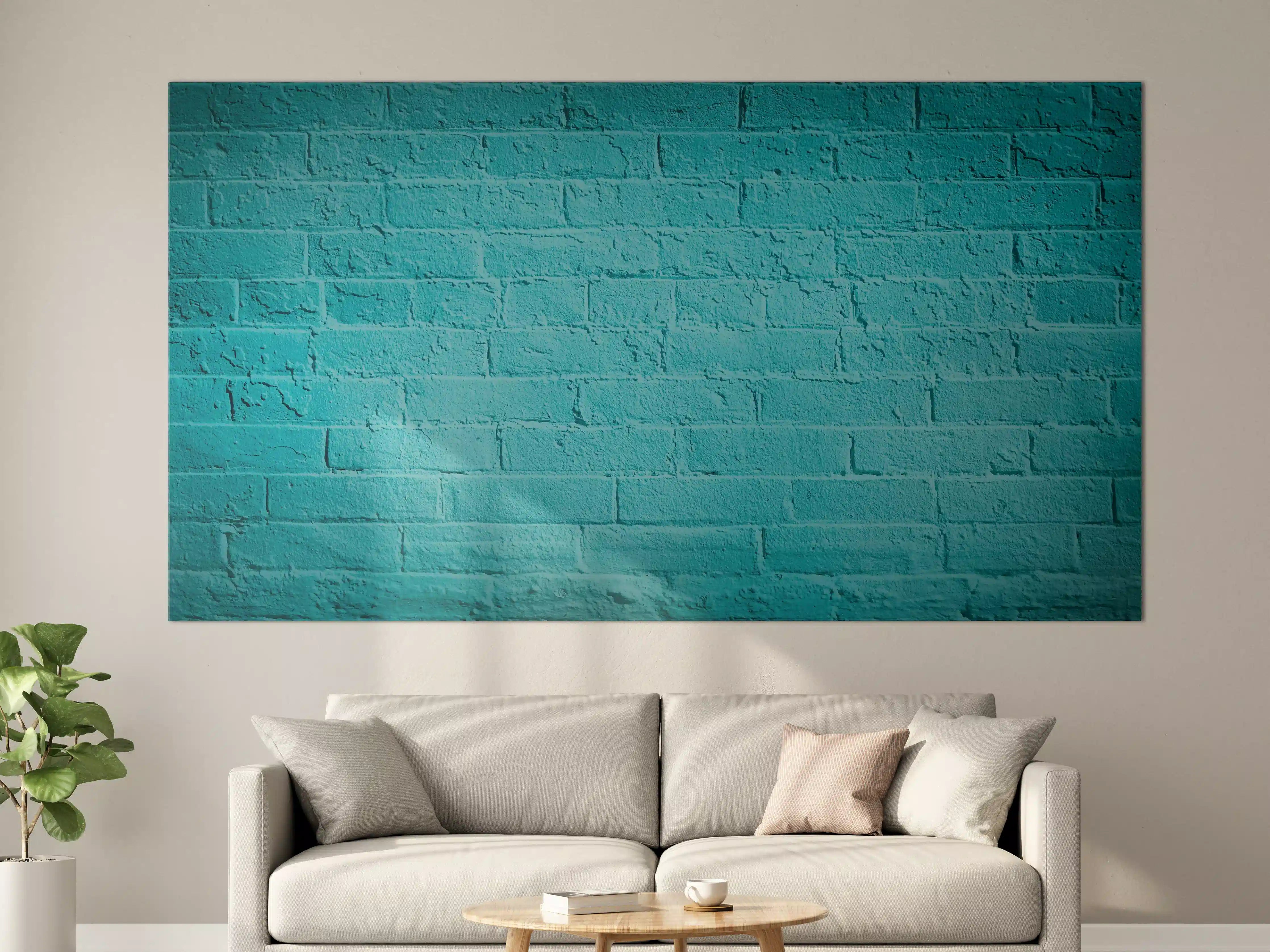 Große Wandbilder - Blaue Wand mit Brick-Optik
